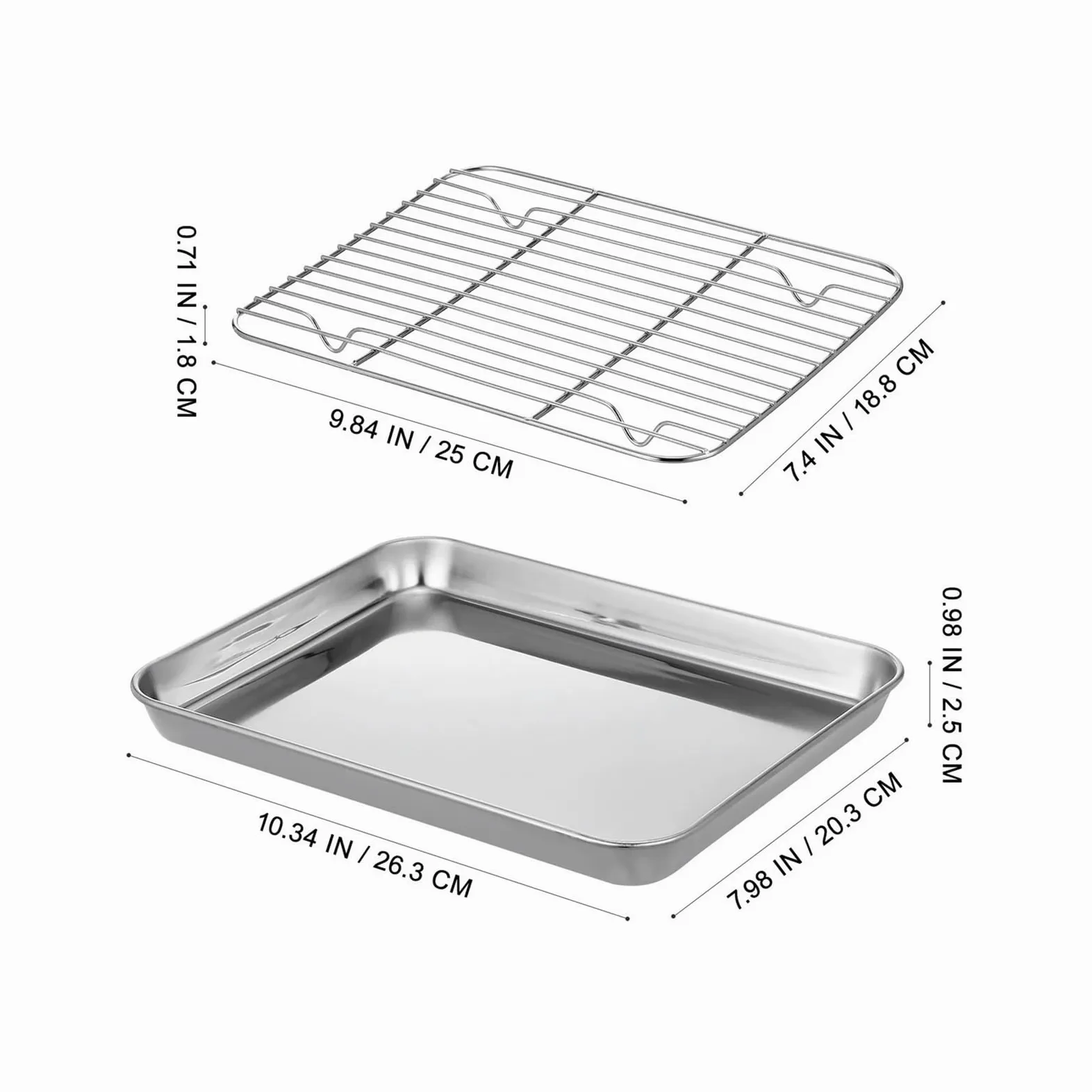 Juego de bandejas for hornear acero inoxidable, bandeja for horno sin revestimiento superficie lisa con rejilla for asar y servir para Cocina(26.5X20.5X2.5CM)
