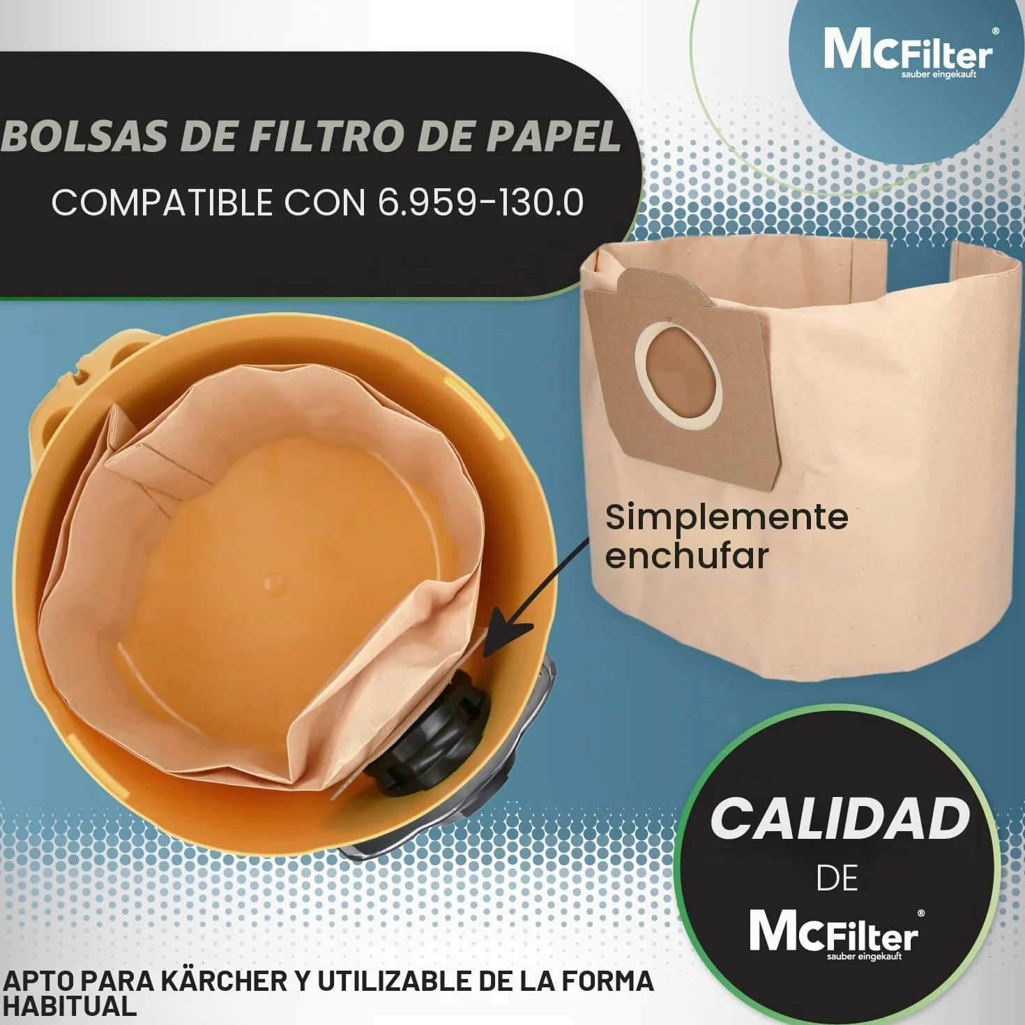 1 juego de 10 bolsas de aspiradora y 1 filtro de cartucho adecuado para aspiradoras multiusos Kärcher de las series WD3 y MV3