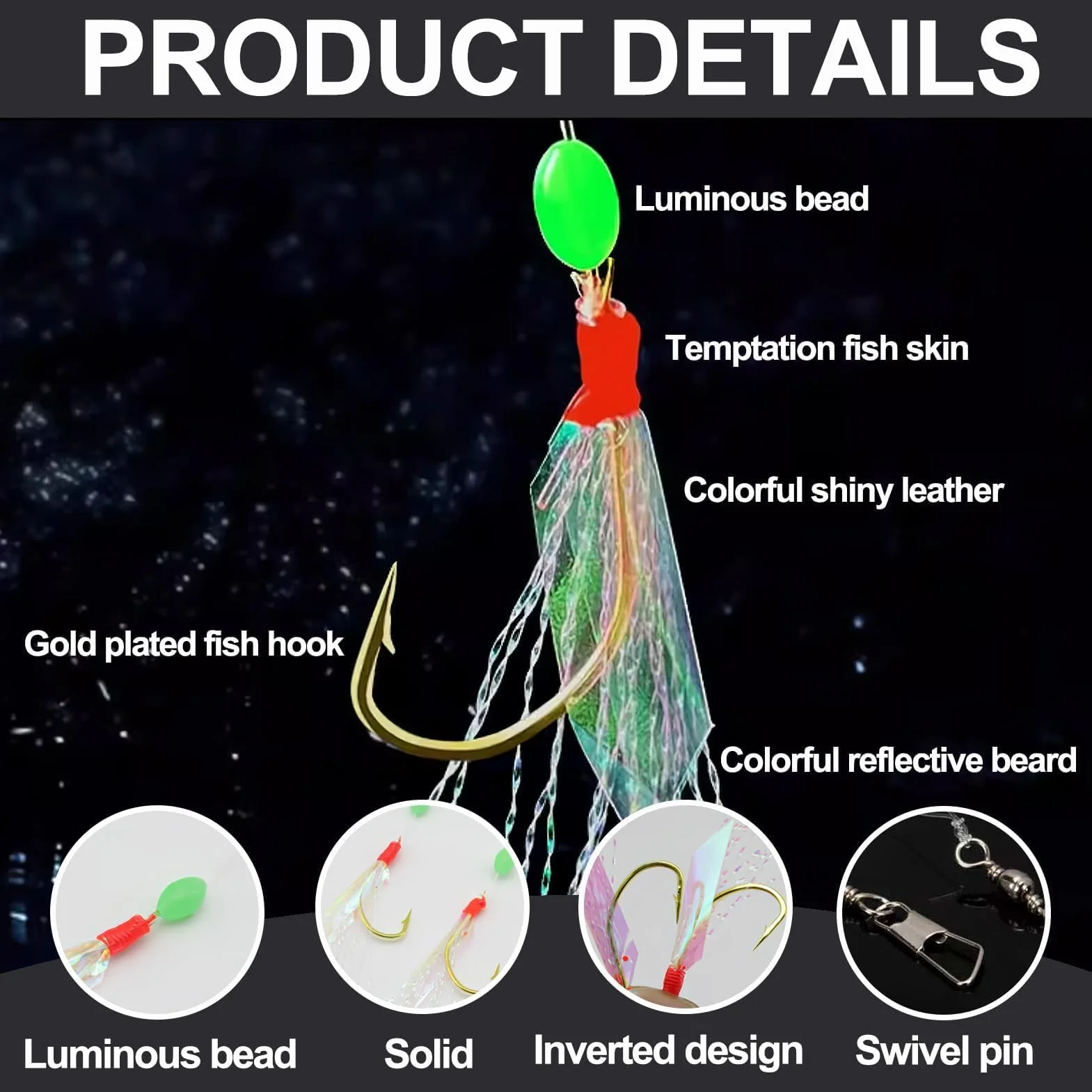 Aparejos de Plumas de Caballa con Ganchos, Cuentas Luminosas y Señuelos Biónicos, 30 Piezas