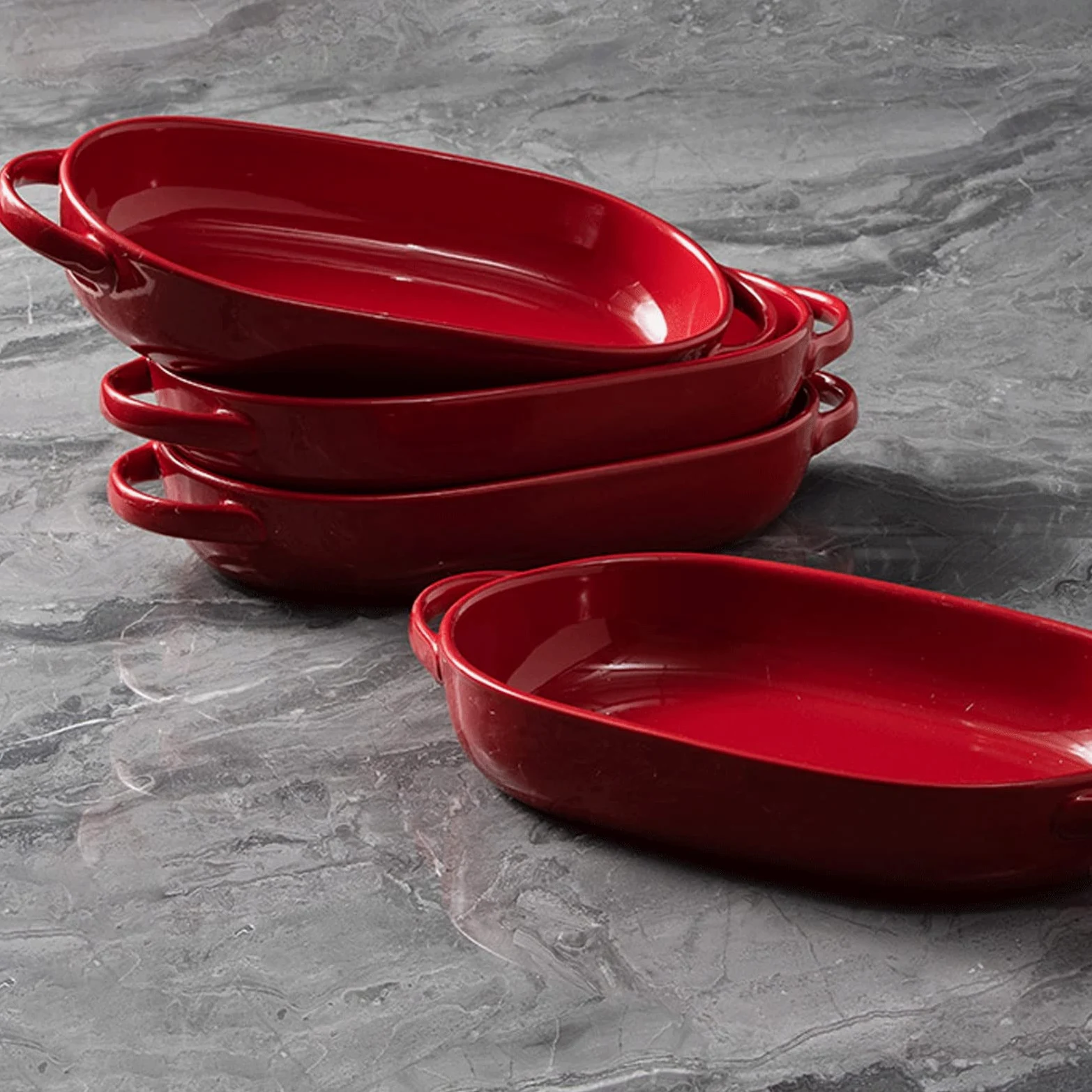 Fuente para Hornear Plato for Hornear Rojo, Molde for lasaña con Asas, Molde for Hornear Rectangular de cerámica for Cena y Banquete Bandejas Horno