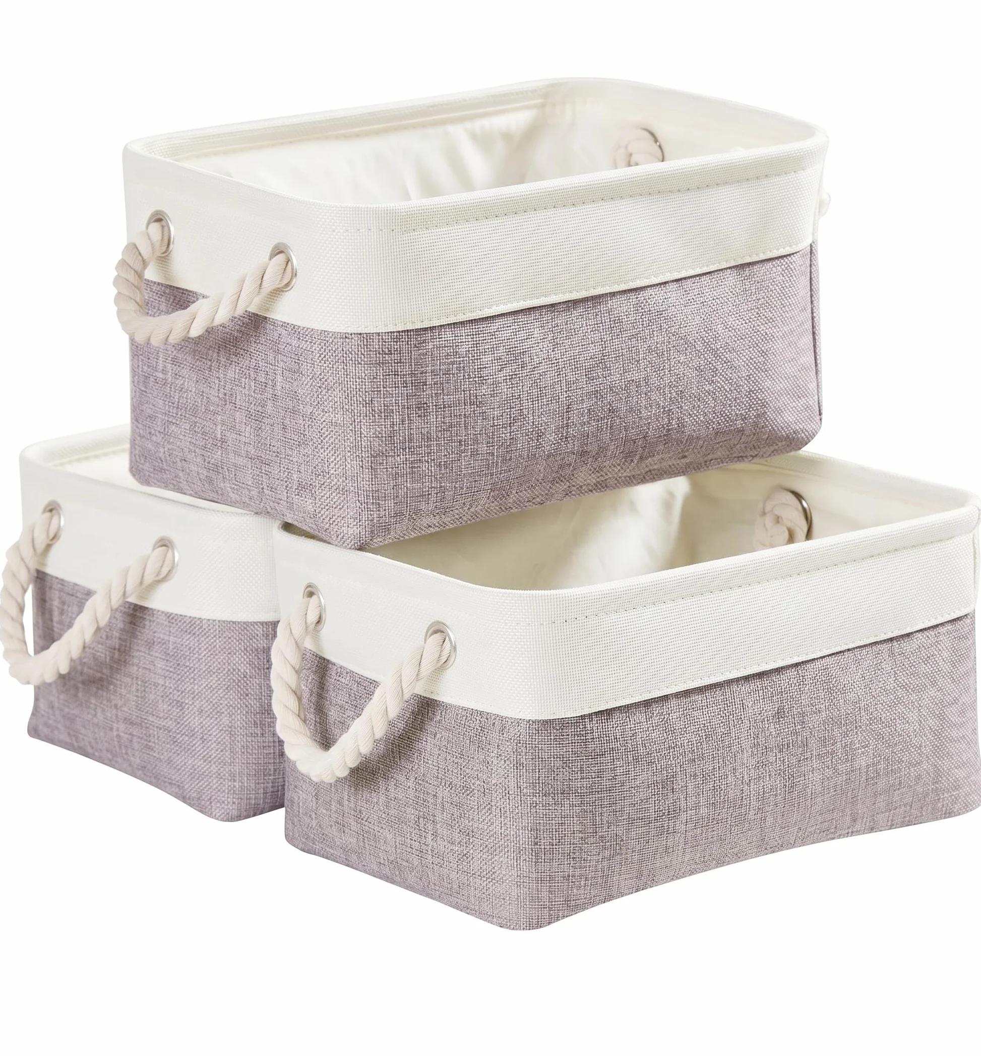Mangata Caja de almacenaje, cestas de almacenaje Tela, Plegable Cajas organizadoras para Ropa, Juguetes, armarios (38x28x24 cm, Juego de 3, Gris Blanco)