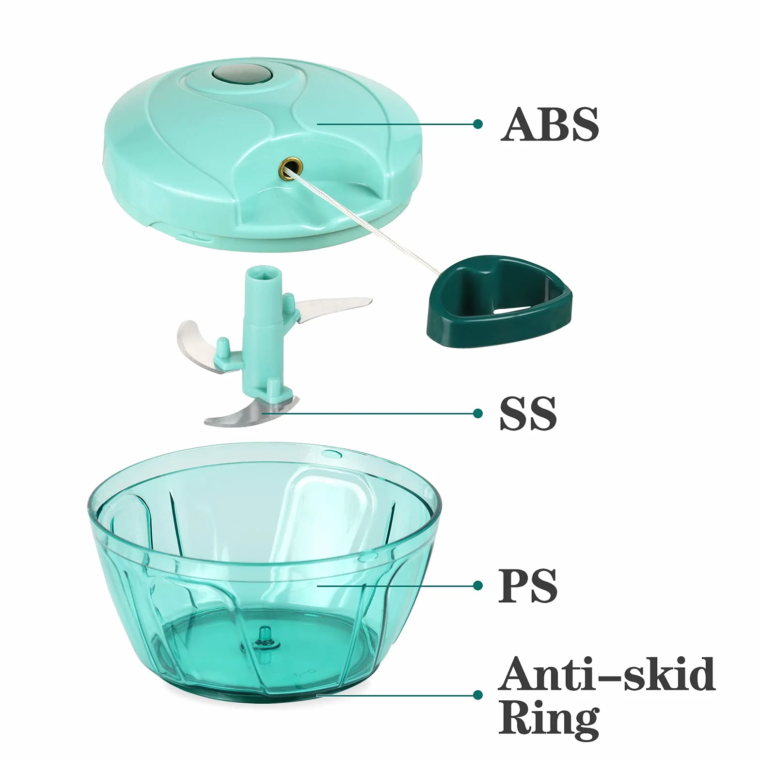 Cambom - Picador manual de alimentos, con cuerda para tirar de verduras, cebollas, material seguro para alimentos sin bisfenol A (2 tazas)