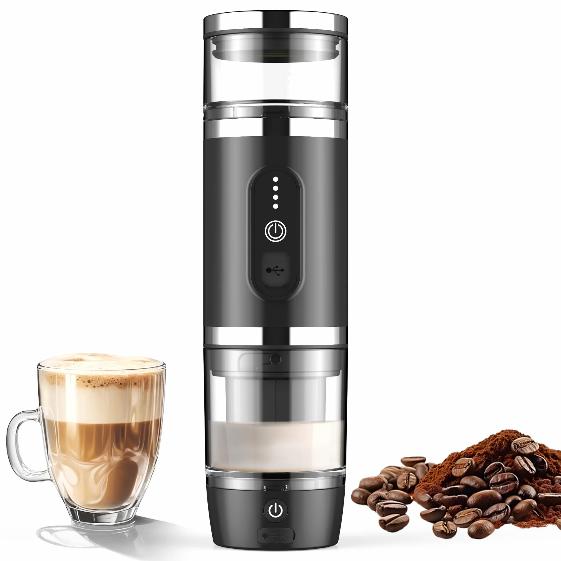 Hobsir - Cafetera eléctrica portátil para café espresso, cafetera de viaje para camping, cafetera de coche con USB-C, cápsula 3 en 1, pequeña máquina de café espresso portátil para RV, senderismo,