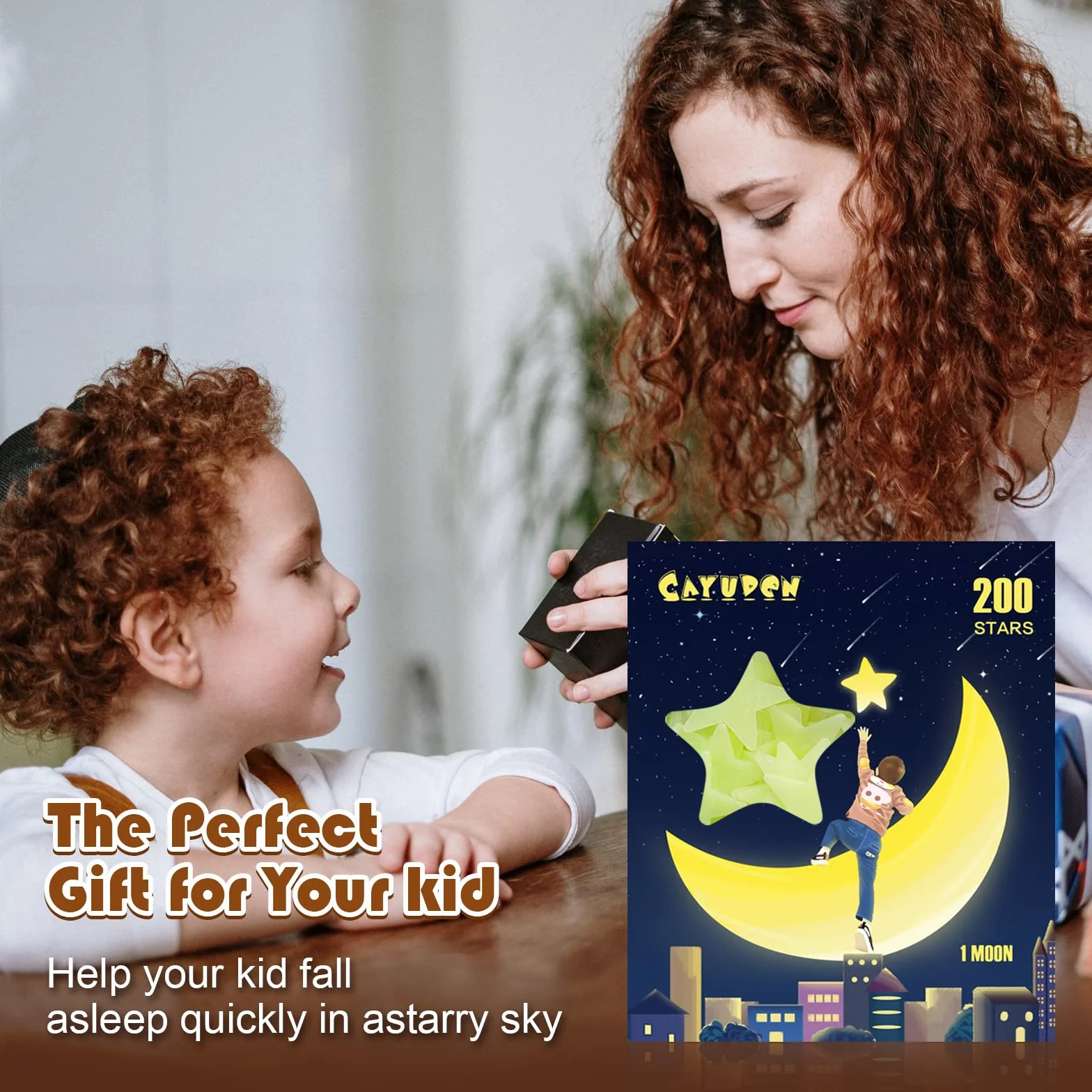 CAYUDEN 201 pcs Estrellas Fluorescentes 3D Pegatinas de Pared Infantiles con Luna