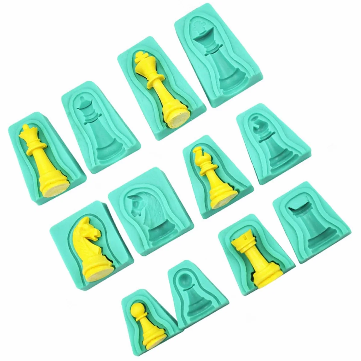 Molde de Silicona 3d para Chocolate de Ajedrez, 12 Piezas | Verde, Flexible y Fácil de Limpiar, Diseño Creativo para Hornear Fondant y Tartas