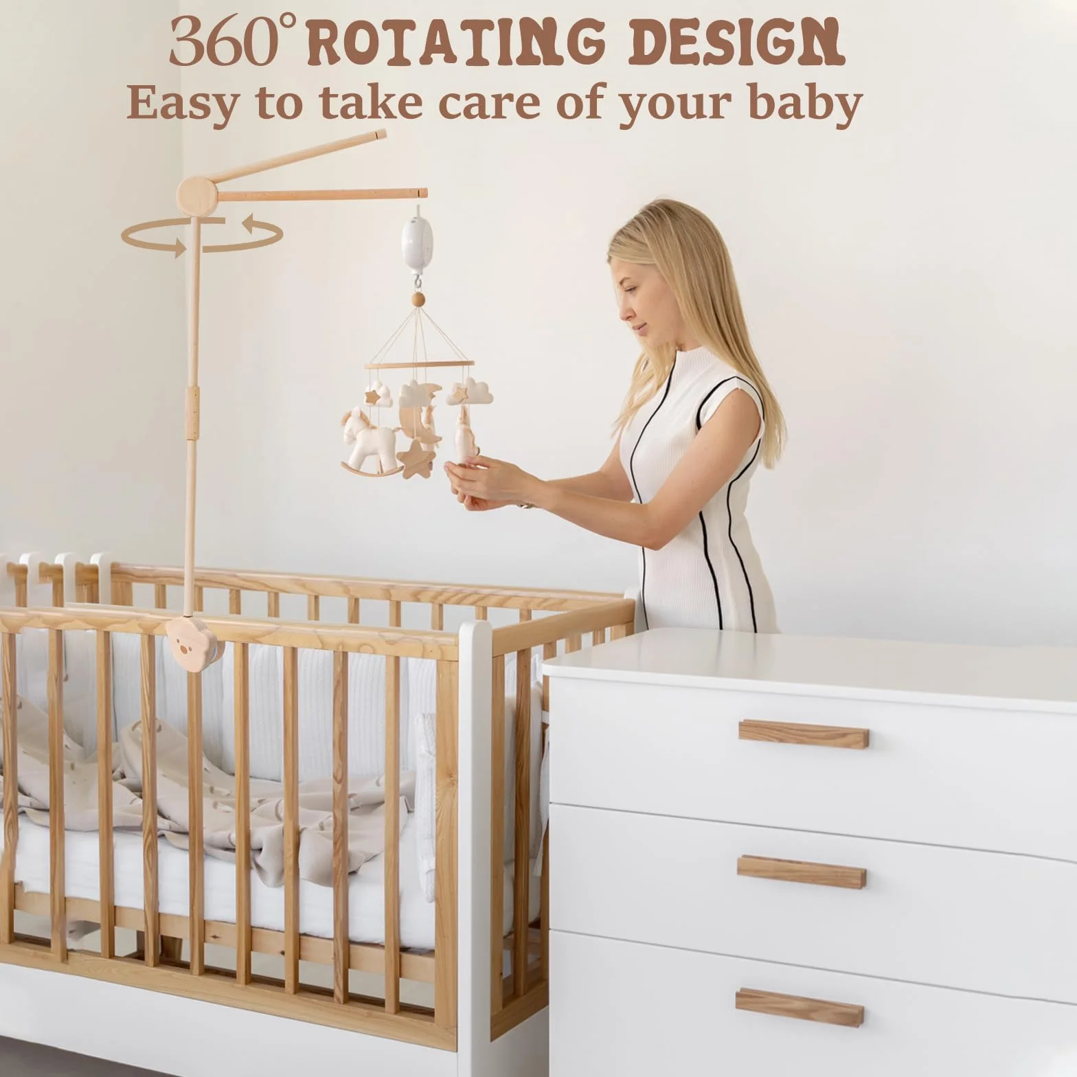 Soporte Móvil para Bebé, Soporte de Móvil para Cuna de Bebé, Soporte de Madera para Cuna, Brazo Móvil de Cuna, Bebé Móvil Titular de la Oso Diseño, para Colgar Campanas de Viento, Juguetes