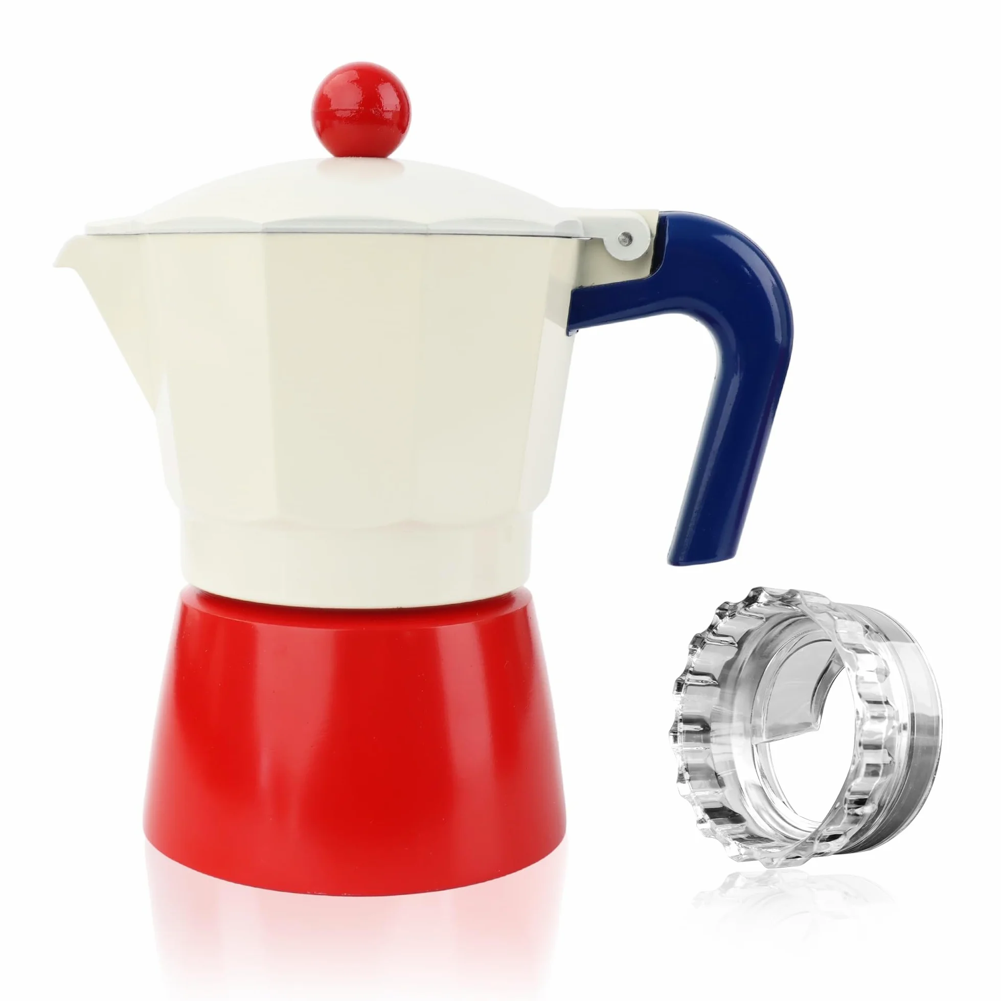 ShanSon Moka Pot - Cafetera italiana de 3 tazas de 5 onzas, cafetera italiana manual de percolador de café cubano, cafetera italiana espresso Greca para capuchino o café con leche, rojo/blanco