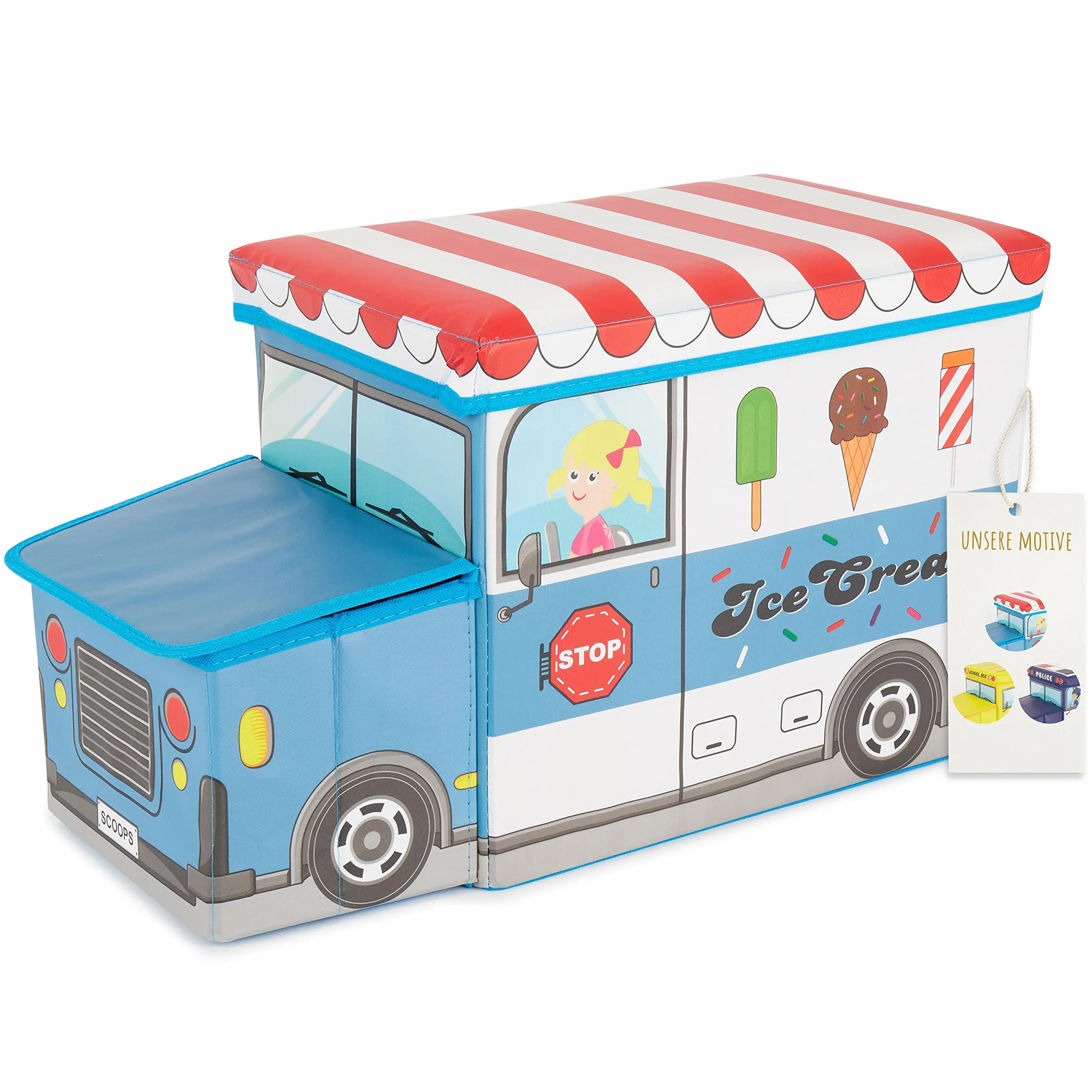 Bieco Baúl Juguetes Infantil Plegable Icecream Taburete Asiento Acolchado 80 Kg 46 L