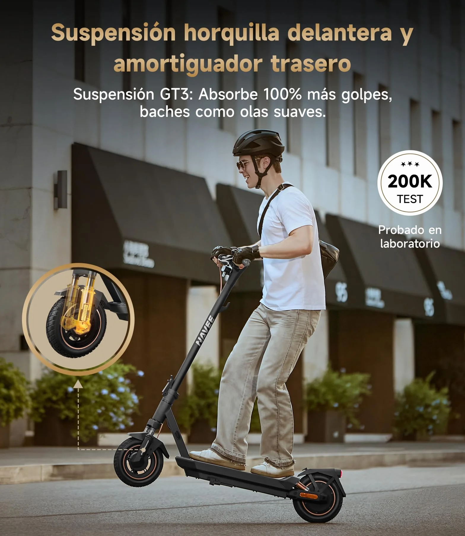 NAVEE Patinete Eléctrico Adultos GT3 ST3 Serie 50-75km 700-1000W Absorción Cuádruple Choques TCS 18-22% Pendiente Neumáticos Tubeless 10"
