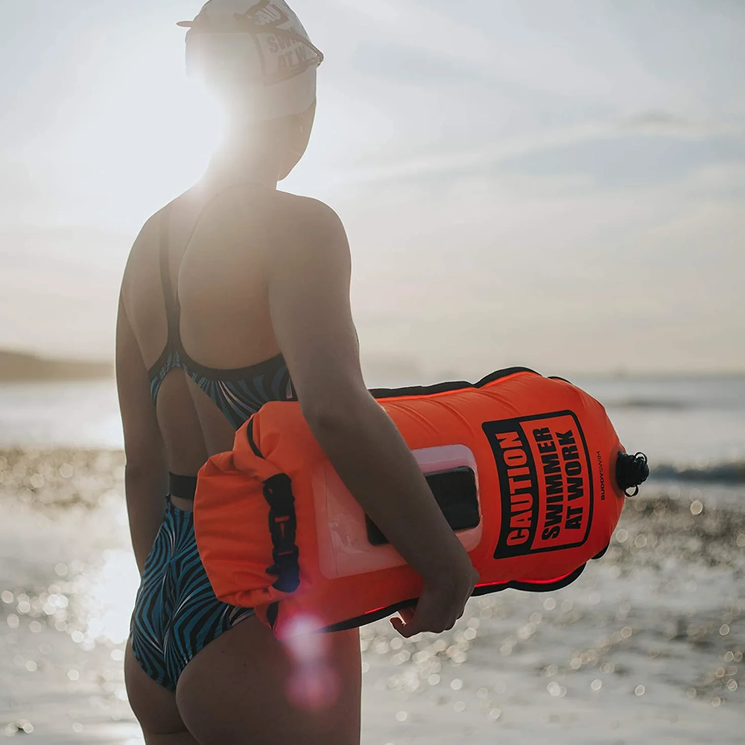 Boya Natacion Aguas Abiertas 28 litros Bolsa estanca Impermeable Incluye Funda Estanca Movil Naranja