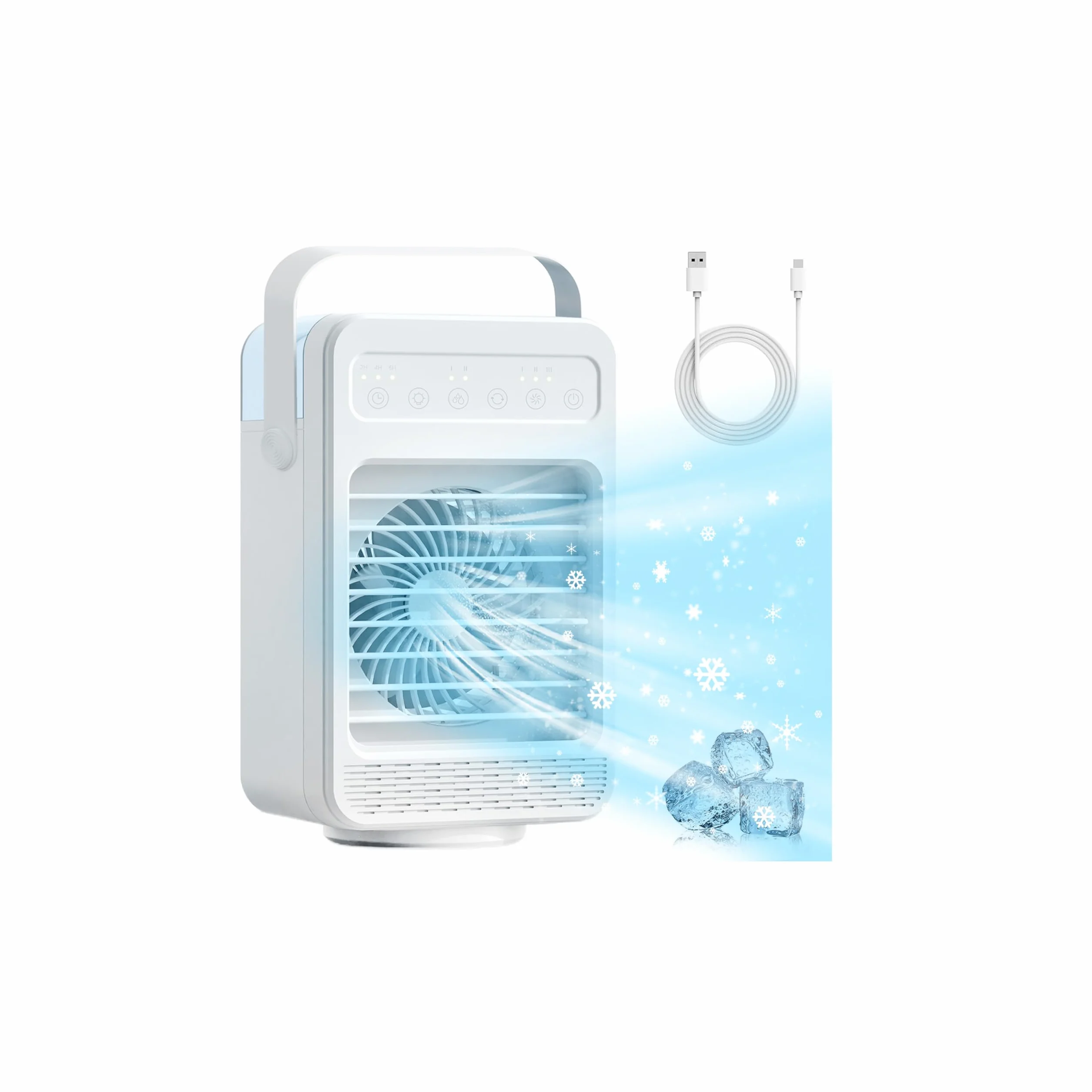Mini aire acondicionado portatil, Enfriador De Aire Portátil, Ventilador hielo 4 en 1, ventilador nebulizador 4 velocidad del viento, humidificador de 2 niveles para habitación y oficina