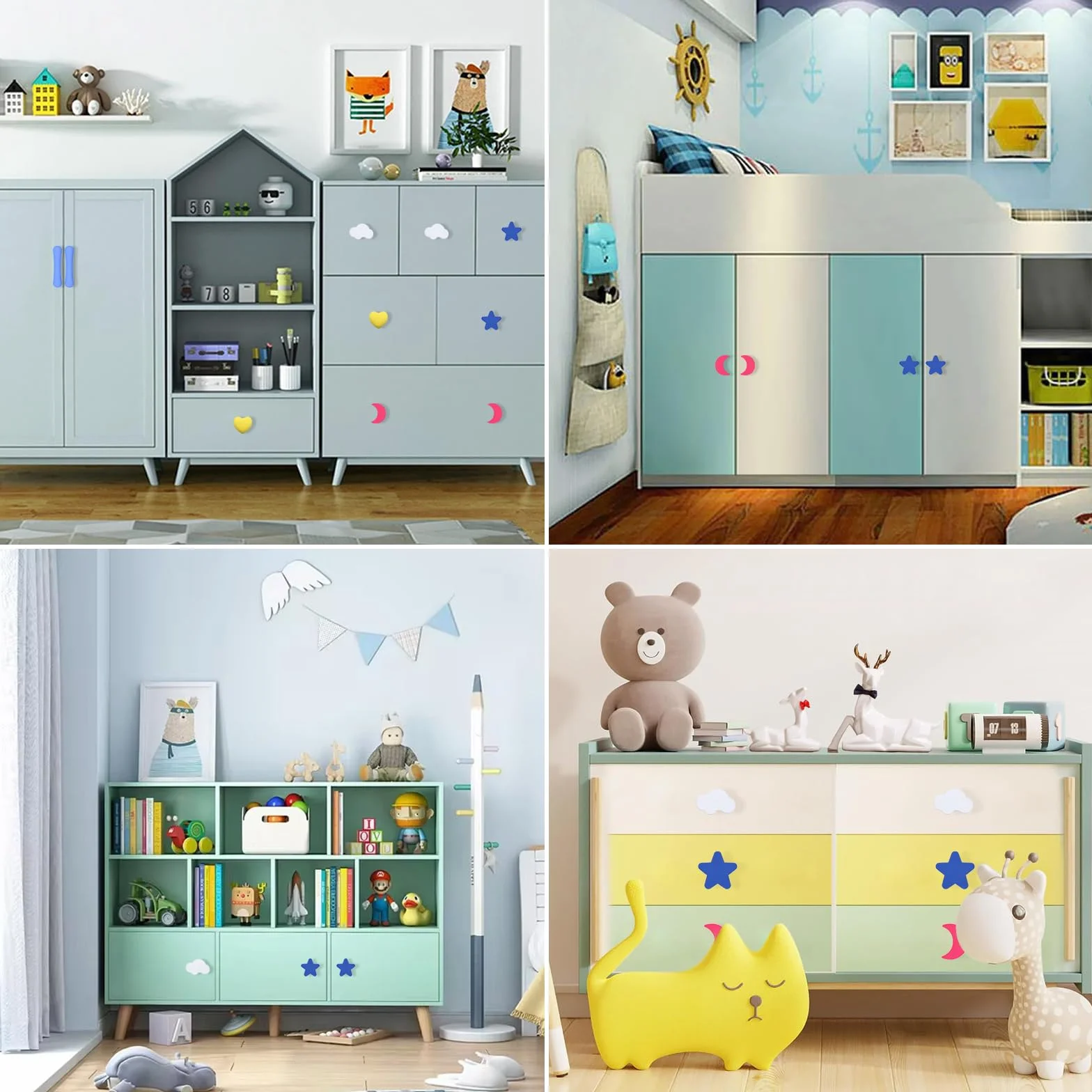 Tiradores para Armarios Infantiles, 10 Pcs Tiradores Cajones con Tornillos Mango Anticolisión de Goma Blanda de Cielo Estrellado de Dibujos Animados para Muebles de Dormitorio Infantiles