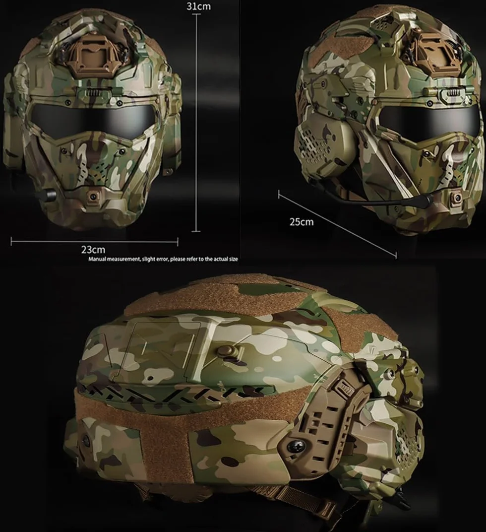 Casco Táctico De Cara Completa con Máscara, Gafas Y Auriculares, Casco De Airsoft Paintball con Ventilador Antiniebla Y Comunicación, Casco Militar para Cosplay, CS, Caza