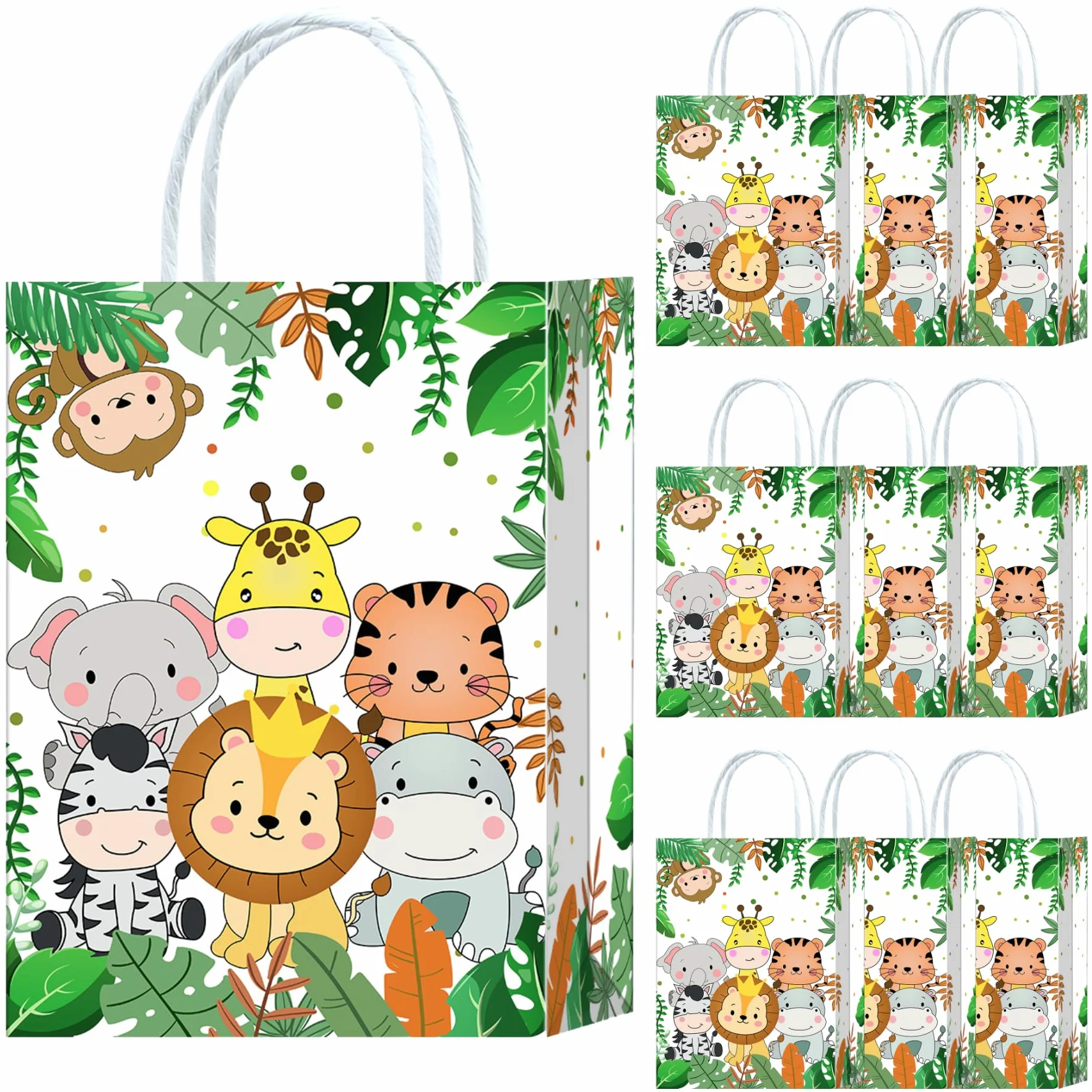 10 bolsas para fiestas Jungle Safari, bolsas de regalo Jungle Safari, bolsas de papel con asas, bolsas de regalo de cumpleaños con animales, bolsas de regalo de papel con animales