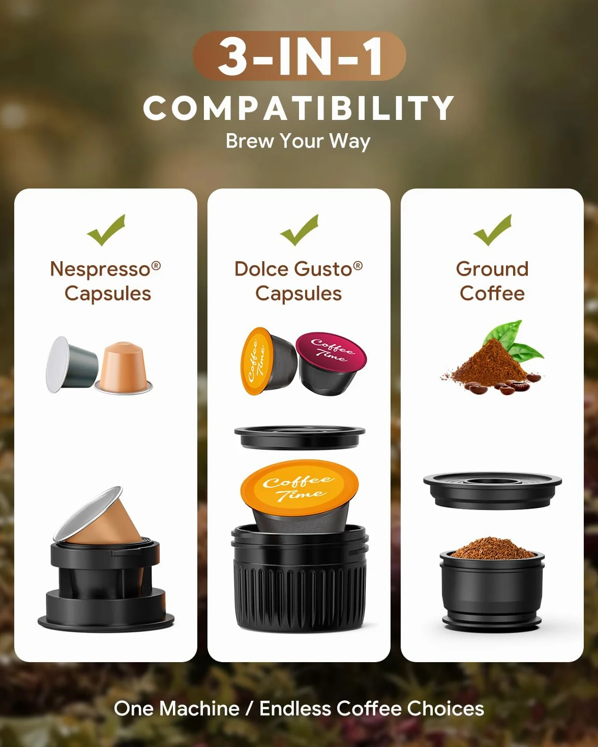Cafetera eléctrica portátil de café espresso de viaje para camping, autocalentamiento 3 en 1 para café molido y cápsulas DG NS para viajes, camping y senderismo (gris espacial)