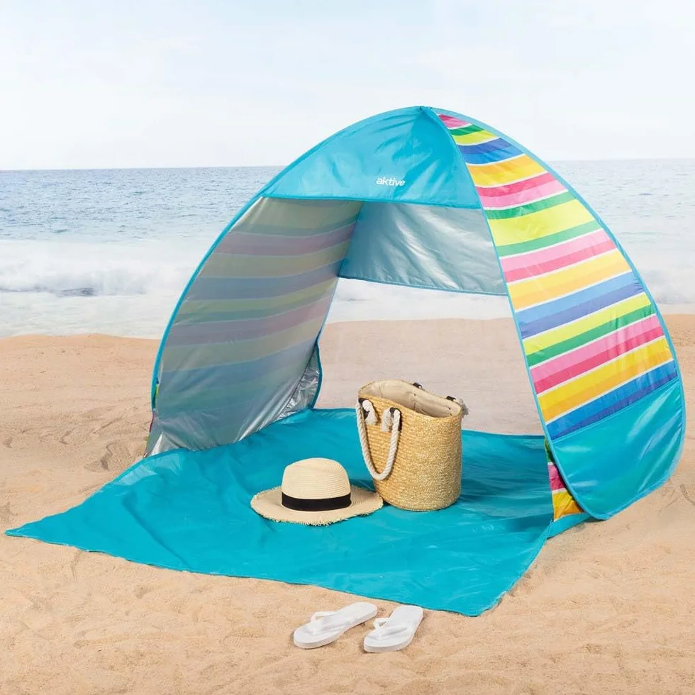 AKTIVE Carpa Playa Plegable 140x160x110 cm 2 Personas Protección UV50 Mosquitera Poliéster