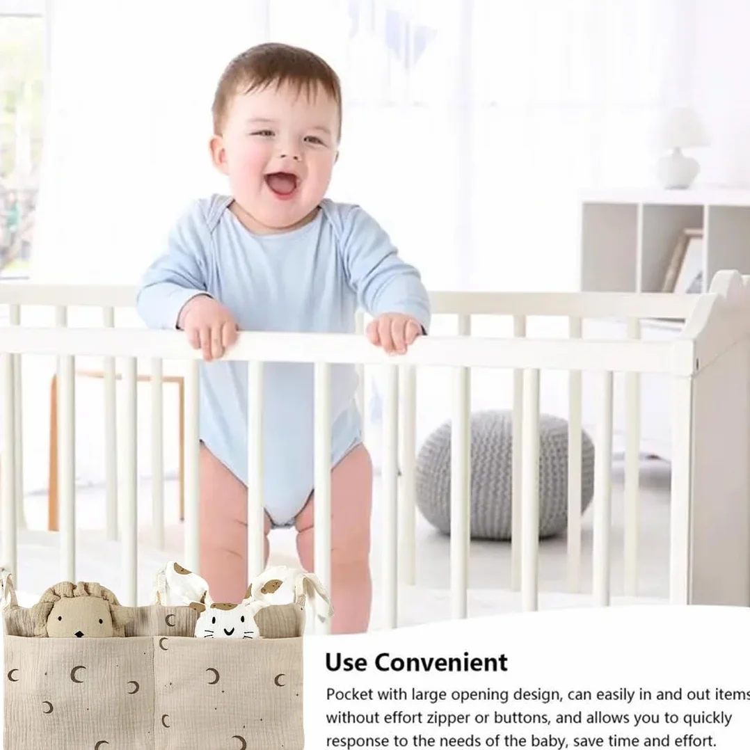 Organizador Colgante para Cama de Bebé Bolsa de Almacenamiento 2 Bolsillos para Pañales y Juguetes