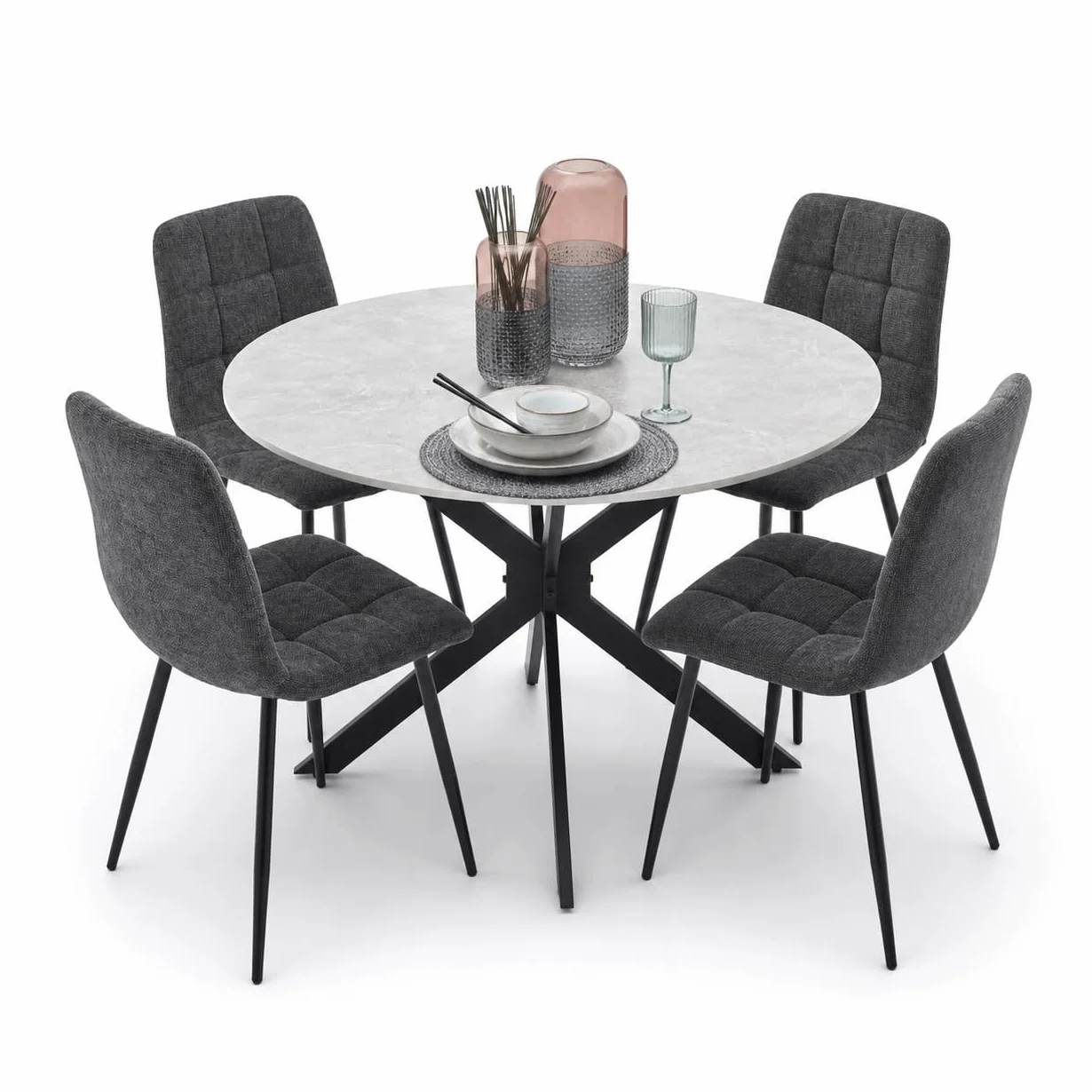 Homely® | Pack 4 sillas Aitana para Comedor | Elegante y Sofisticada | Sillas de Comedor con Acabado Tela Chenilla | Patas Metal Color Negro | Diseño cómodo y ergonómico | Gris Oscuro