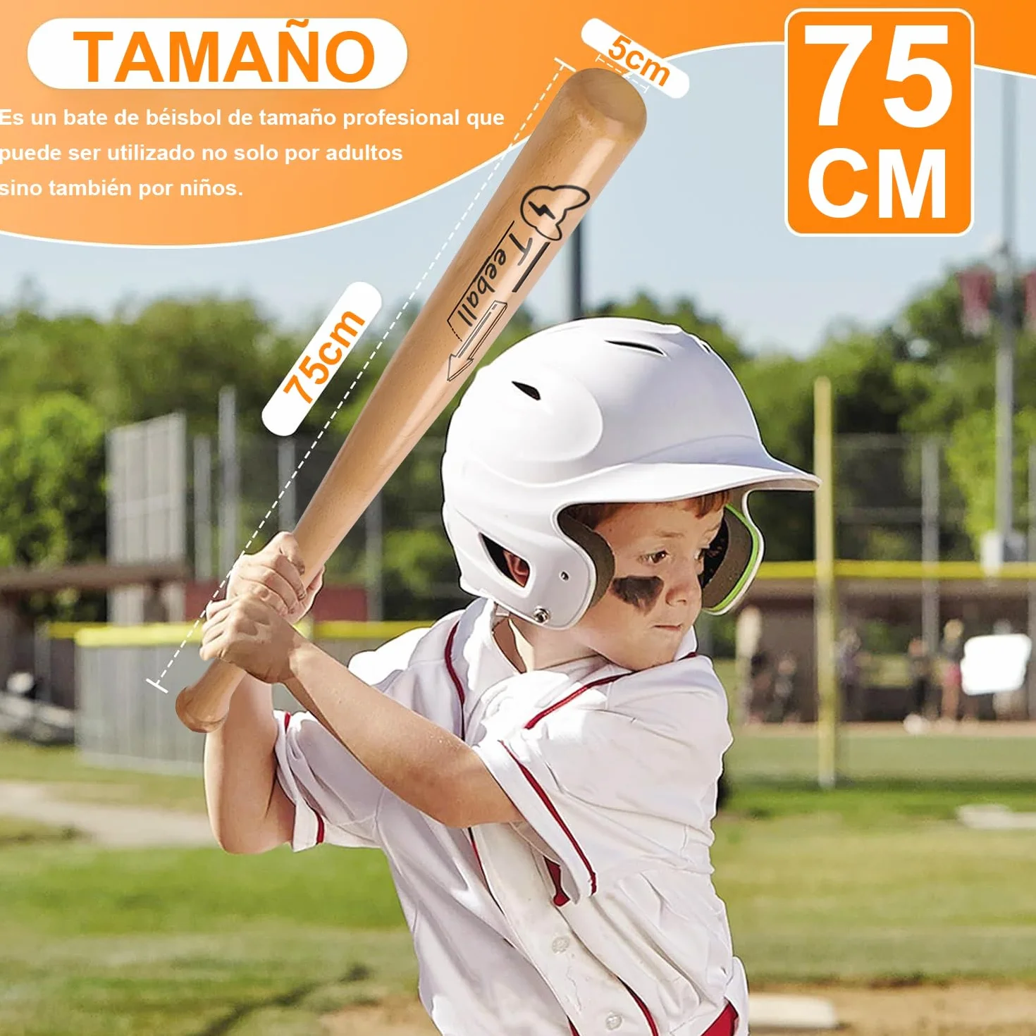 Bate de Béisbol de Madera Maciza 75cm, Resistente, Seguro, para Entrenamiento y Juego al Aire Libre