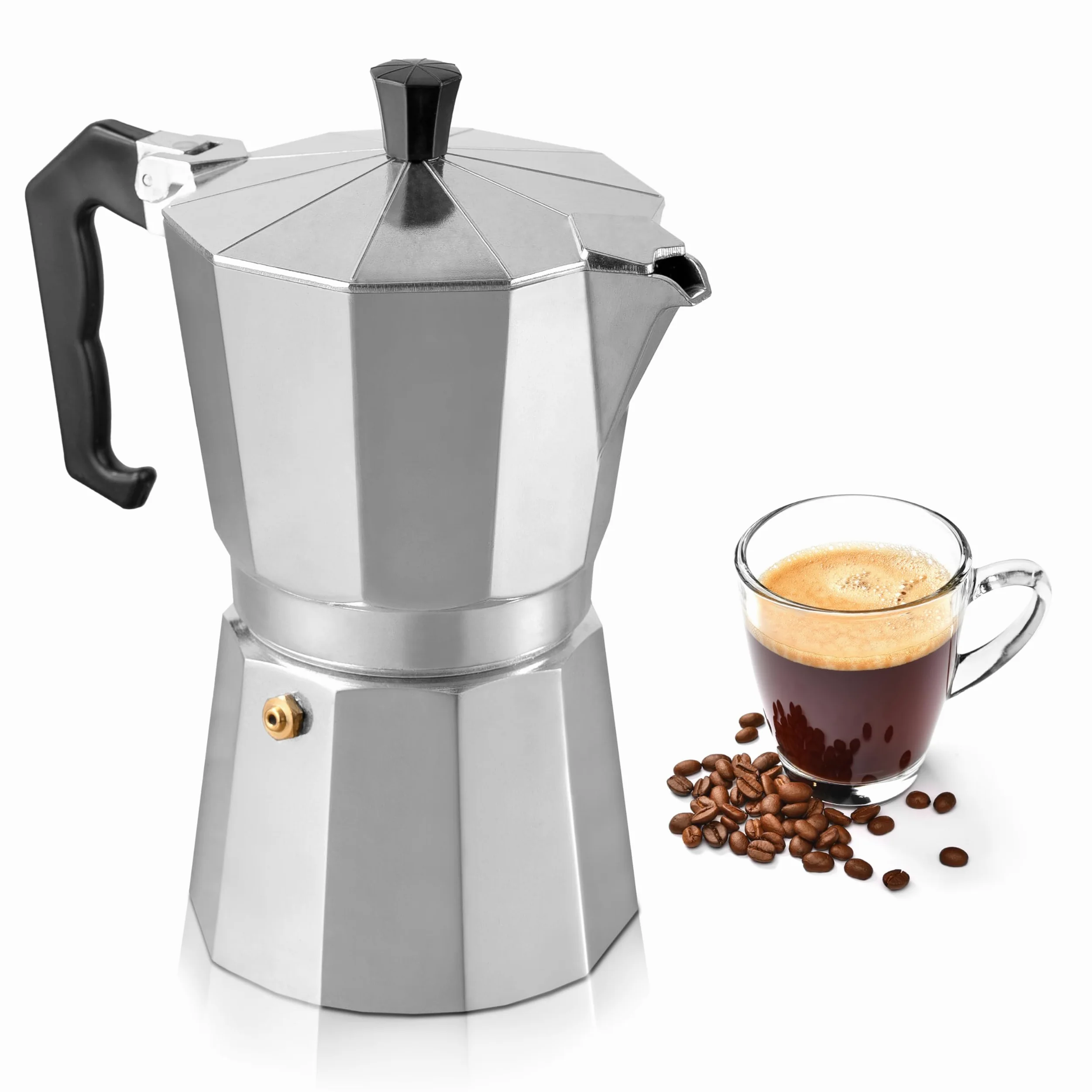Mixpresso Cafetera de aluminio para 6 tazas, cafetera Moka Pot para preparar café italiano y cubano, cafetera italiana clásica, cafetera espresso Greca, cafetera de camping de 10 onzas