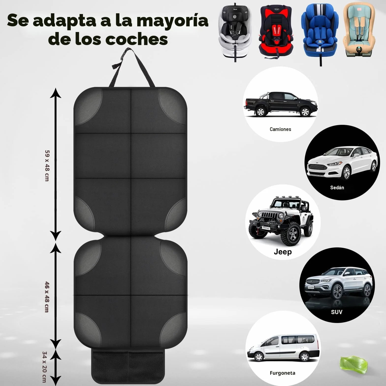 AiQInu Protector Asiento Coche Impermeable Antideslizante Compatible Niño 2 Bolsillos Almacenaje Cuero Tela