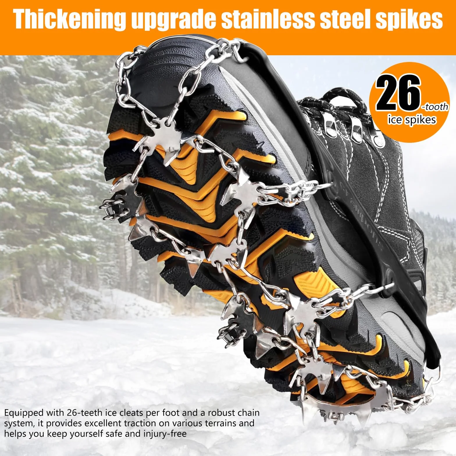 Crampones para Zapatos de Senderismo, Picos de Hielo de Acero Inoxidable, Antideslizantes, Tamaño Grande