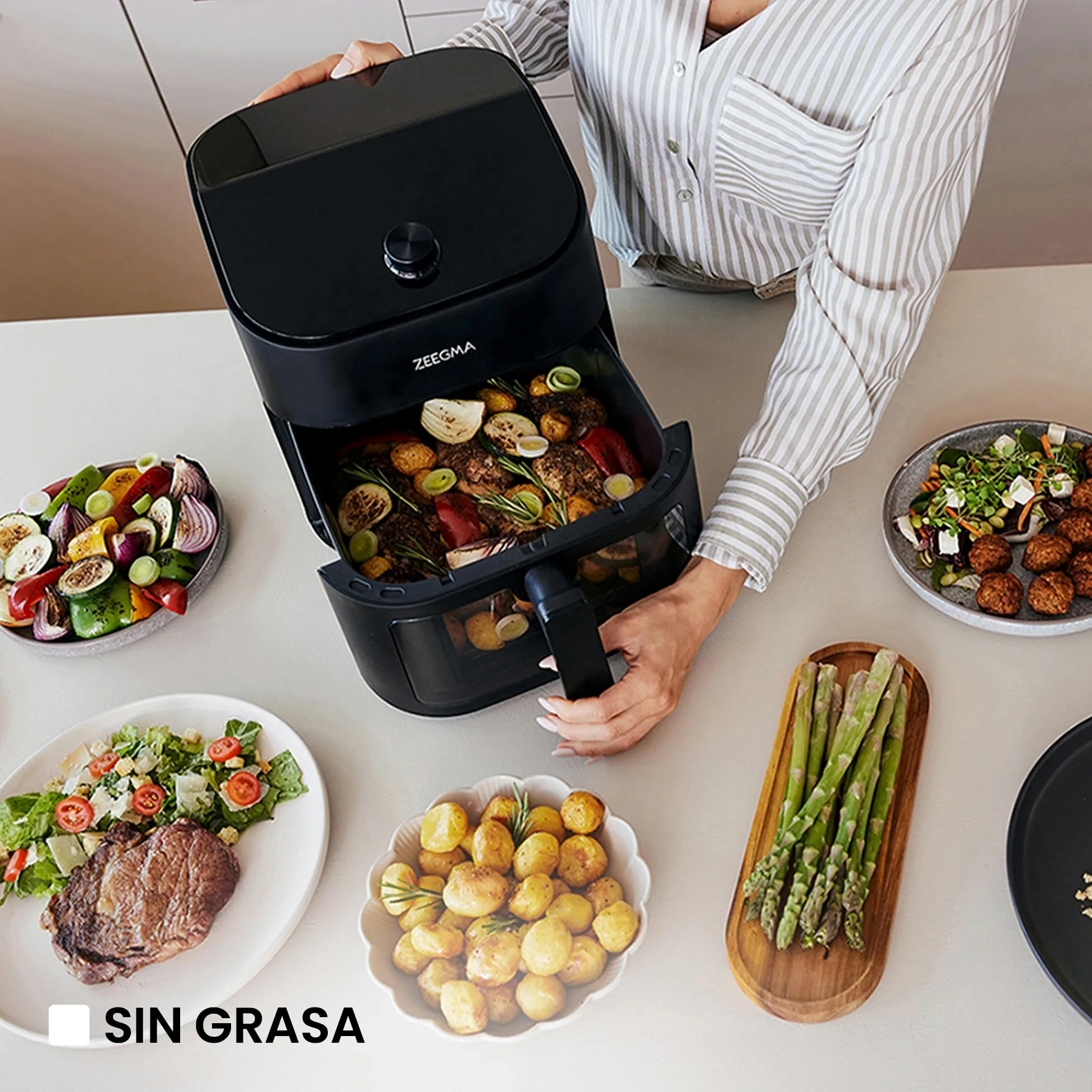 Freidora de Aire Zeegma Knapper Chef 6,5L - Cocina Saludable sin Aceite con 10 Programas Automáticos, 1600W, Calentamiento Rápido en 60s, Pantalla Táctil LCD, Fácil de Limpiar