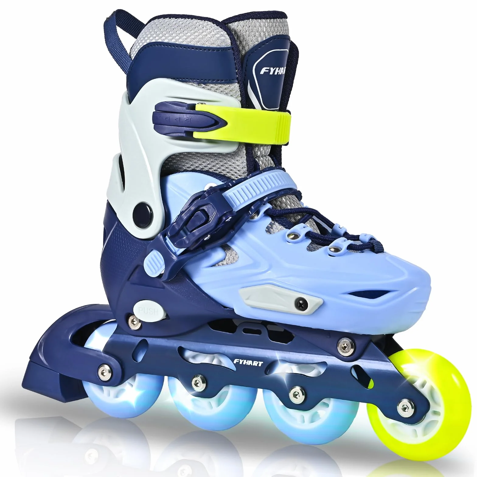 Patines en línea Ajustables para niños y niñas, 4 Ruedas con Ruedas Luminosas, Azul y Verde