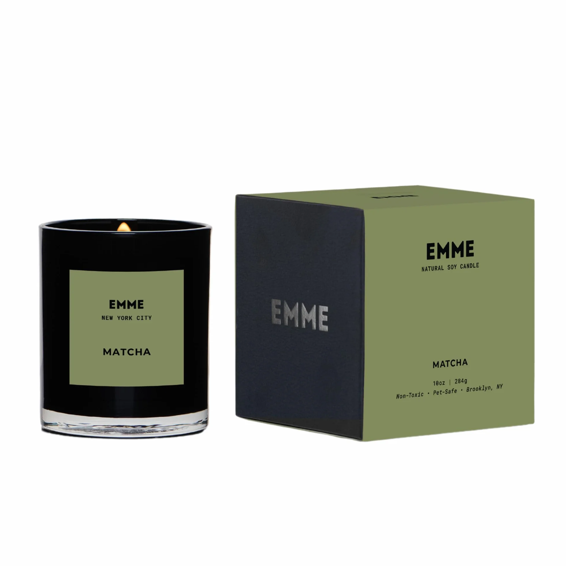 EMME NYC - Vela perfumada de cera de soja, vela perfumada a matcha y mecha de madera, fragancia natural para el hogar, hasta 80 horas de tiempo de combustión, 8 onzas
