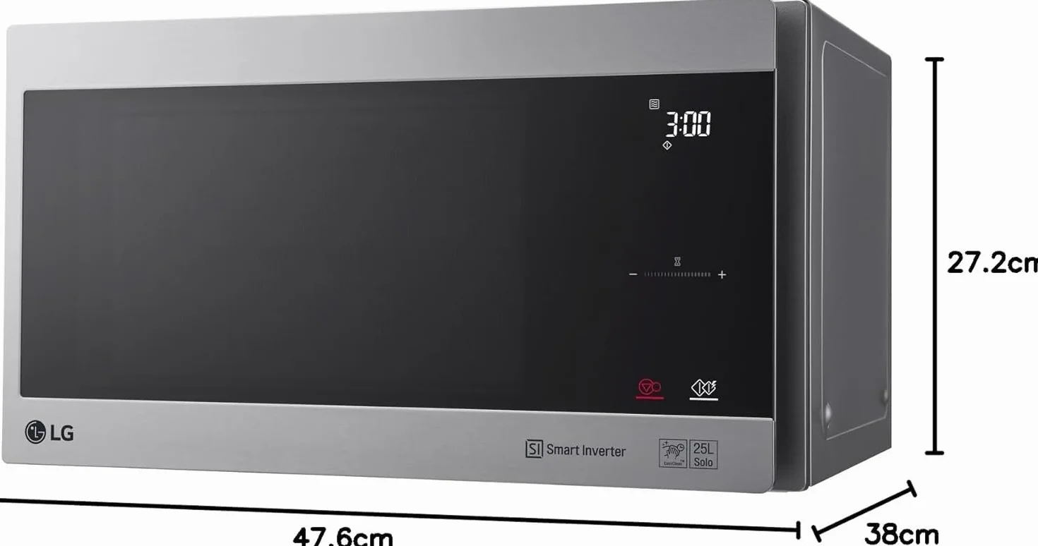 LG Microondas MS2595CIS con tecnología Smart Inverter 25 litros de capacidad, 1000 W, programas automáticos, niveles de potencia ajustables y función EasyClean, color plateado