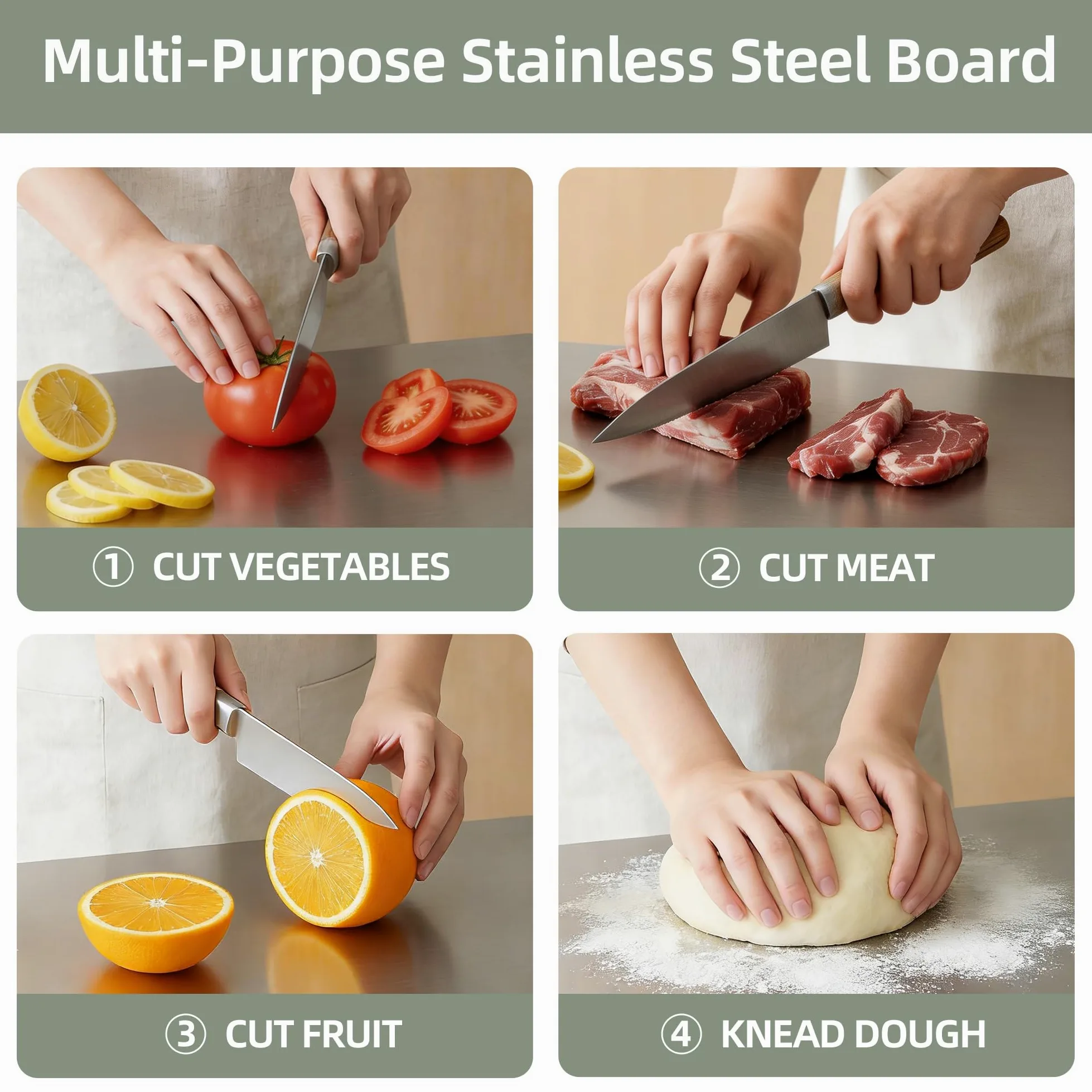 Tabla de Cortar Acero Inoxidable 2 piezas con Borde 40 x 30 cm | Tabla de Cortar de Cocina para Cortar con Borde para Encimera