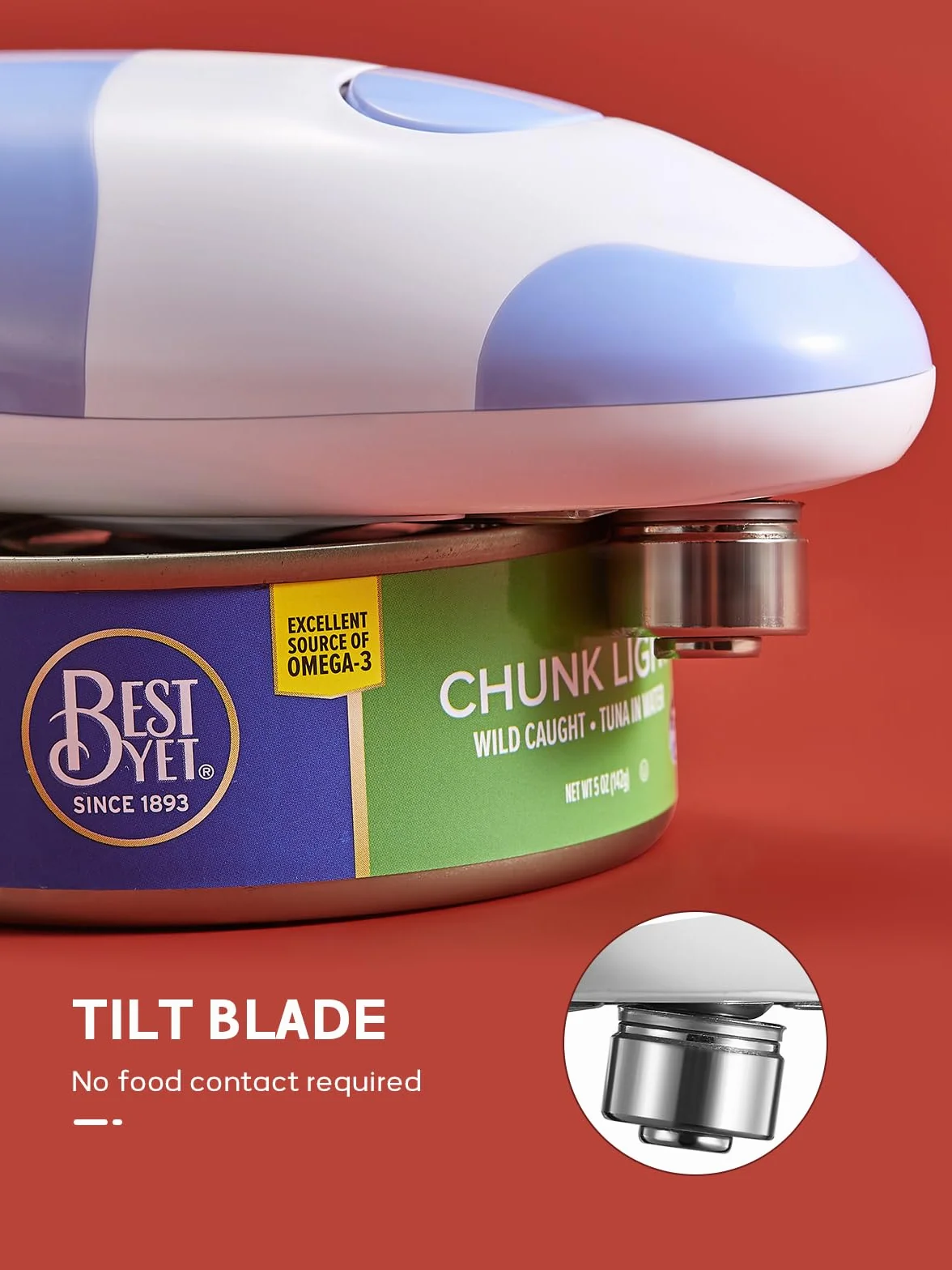 Reemix - Abrelatas eléctrico, funciona con pilas, se adapta a todos los tamaños de latas, operación simple con un solo toque, automático, manos libres, borde liso (batería no incluida), azul y gris