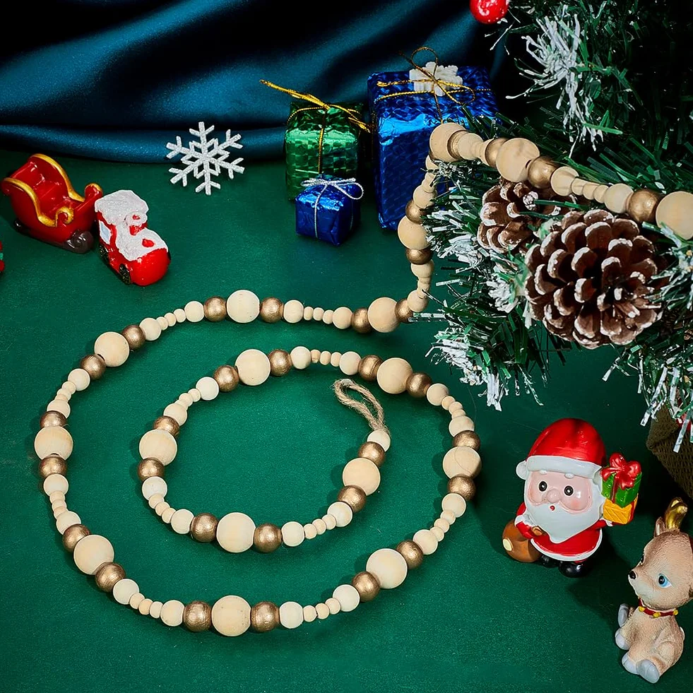 PH Pandahall Guirnalda de cuentas de madera para árbol de Navidad, decoración del hogar