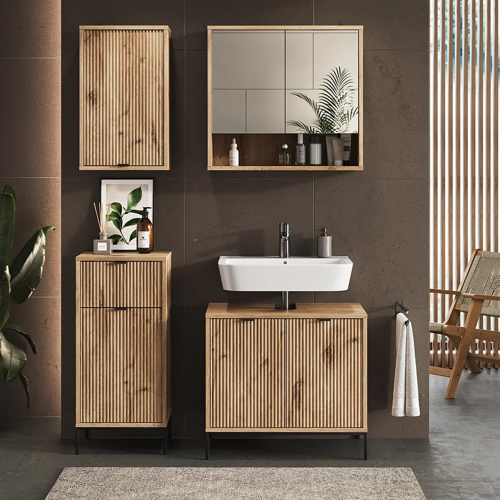 Vicco Mueble de baño Eliza, Roble Vikingo, 40 x 65 cm con una Puerta, Apto para Almacenamiento de artículos de baño montado en la Pared