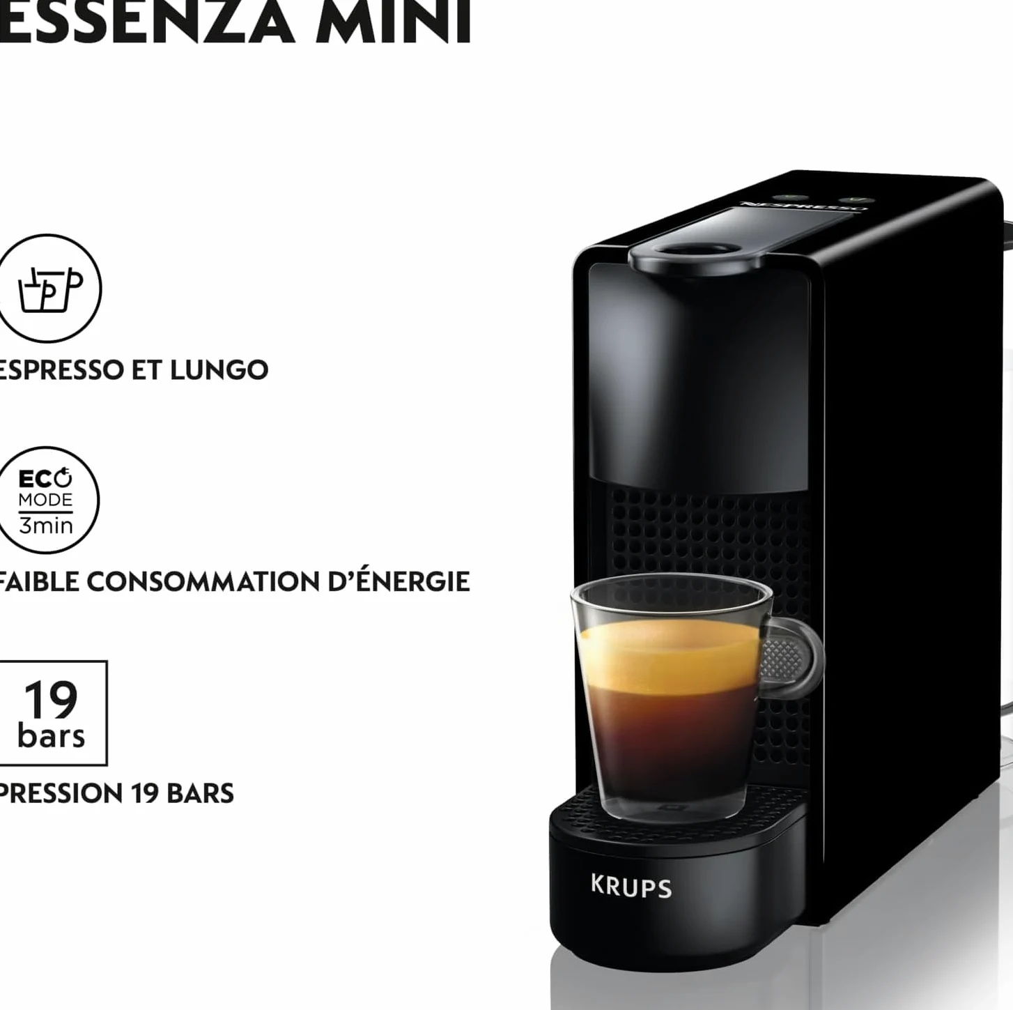 Nespresso Krups Essenza Mini XN1108 con juego descalcificador Descaling 2 x 100 ml, cafetera De'Longhi, sistema de cápsulas originales, depósito de agua 0,6 l, negro