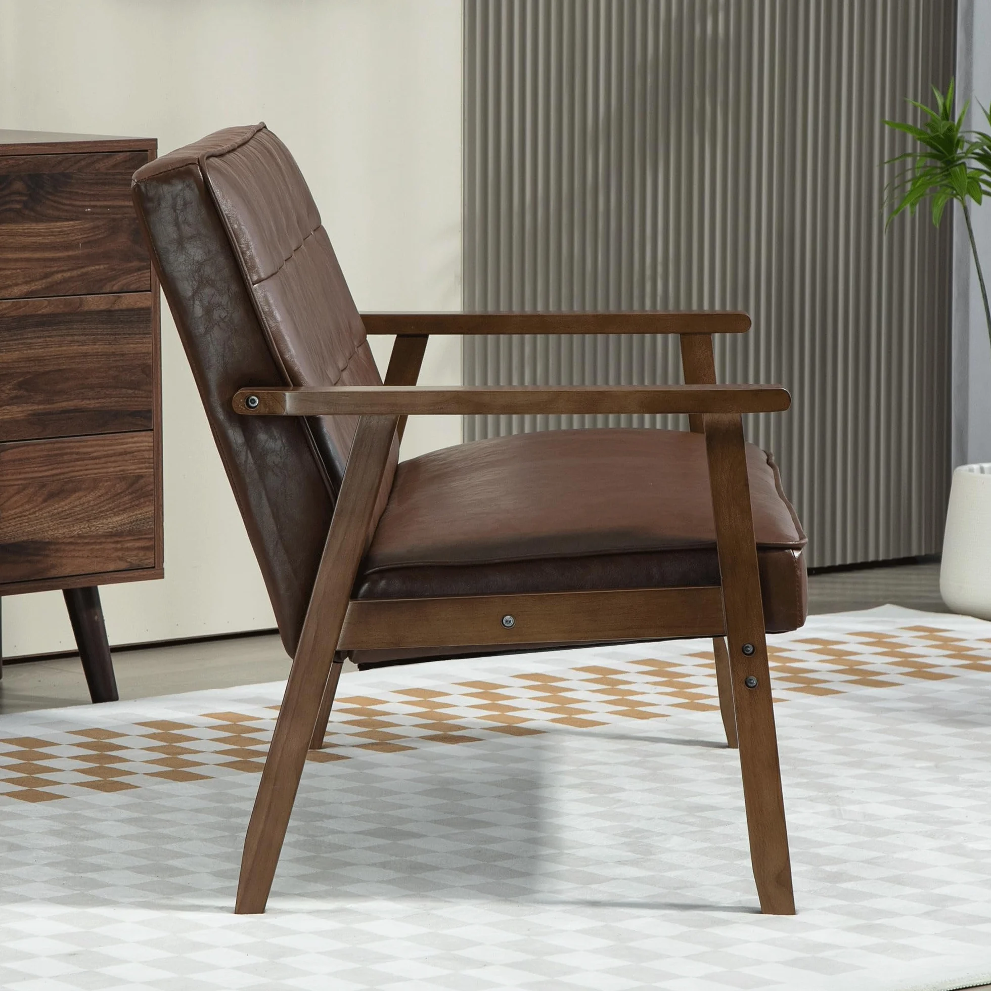 HOMCOM Sillón de 2 Plazas Sofá de 2 Plazas Tapizado en PU con Reposabrazos de Madera Respaldo Acolchado Carga 250 kg Sillón para Salón Dormitorio Marrón