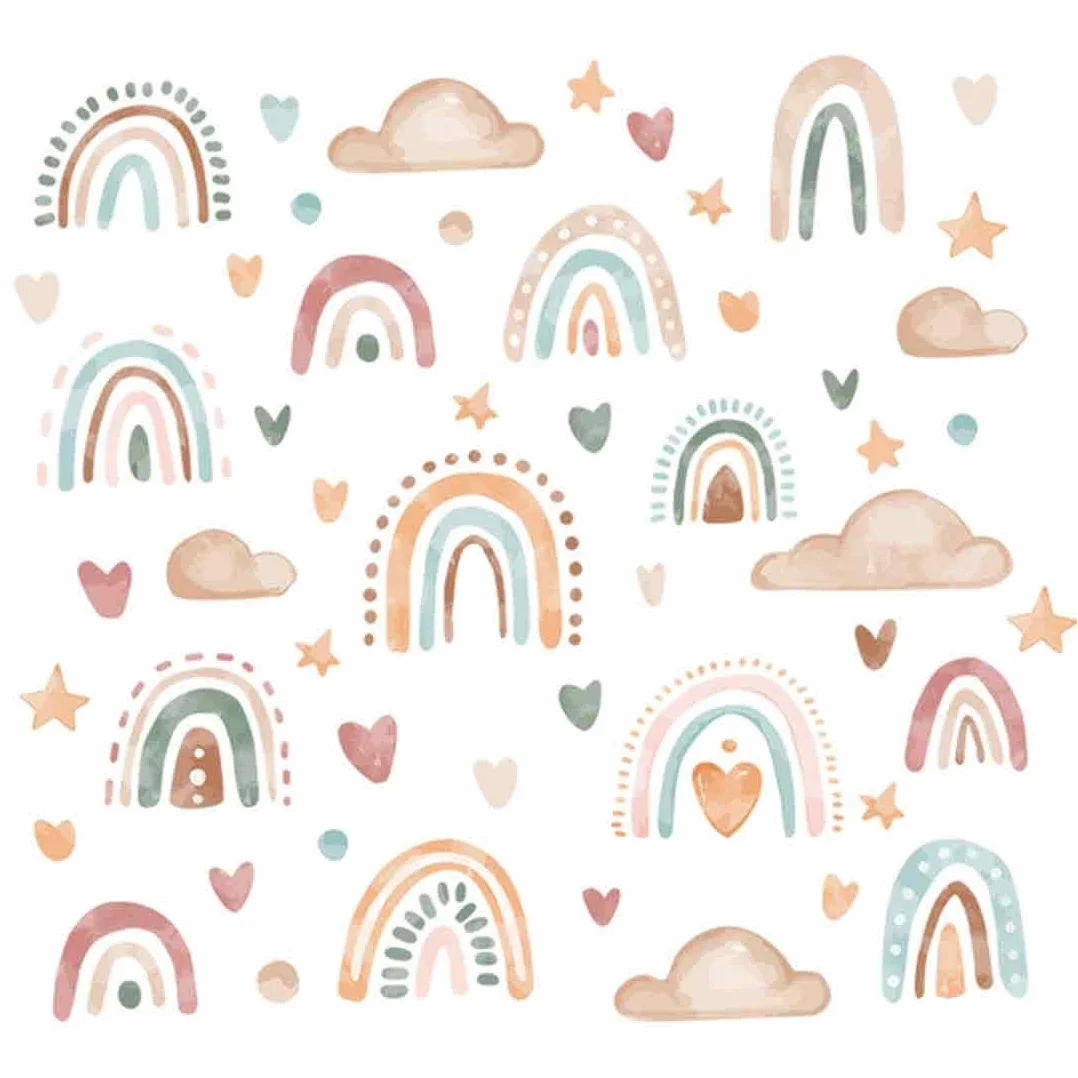 Pegatinas de Pared Arcoíris y Corazones Decoración Bohemia Guardería