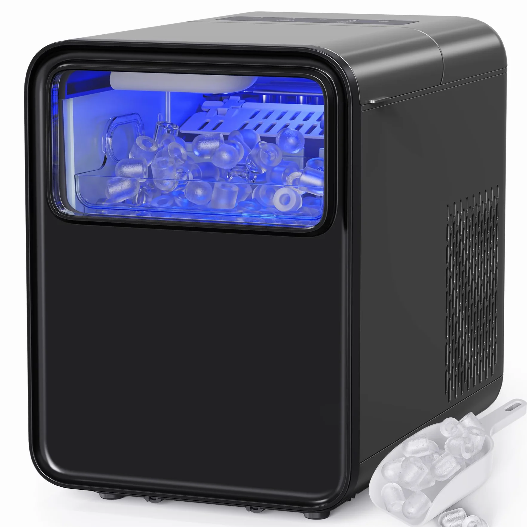 QEXREED Máquina de Hielo, Maquina de Hacer Hielo 12 kg/24h, 9 Cubitos de Hielo en 6 Minutos, Maquina de Hielo para Casa Autolimpiadora, Hielo de 2 Tamaños