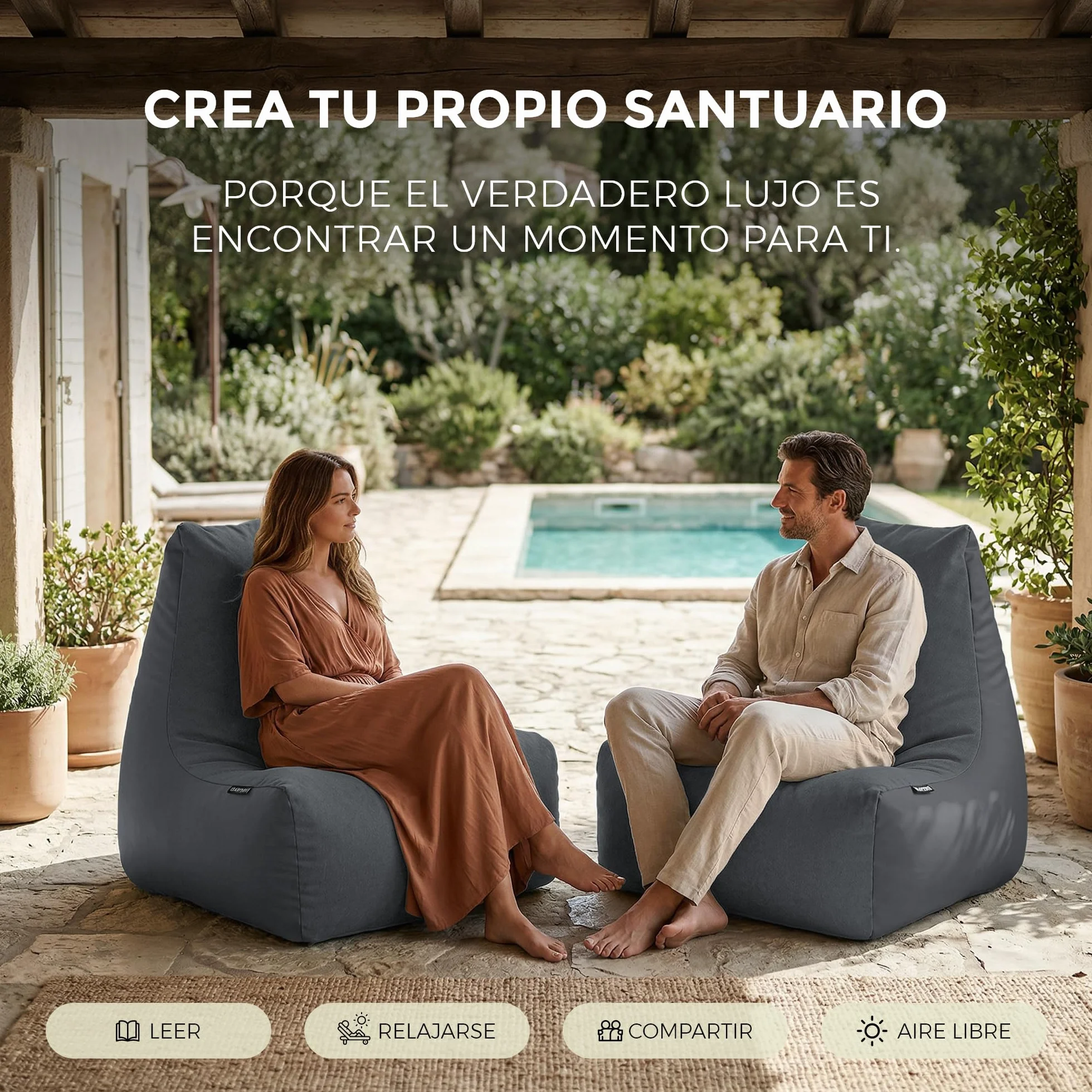 HAPPERS Puff Sillón Naylim Mate con Relleno Incluido para Exterior e Interior Transpirable y Resistente| Asiento Relax Ergonómico para Terraza, Jardín y Salón | 85x80x90 cm Gris