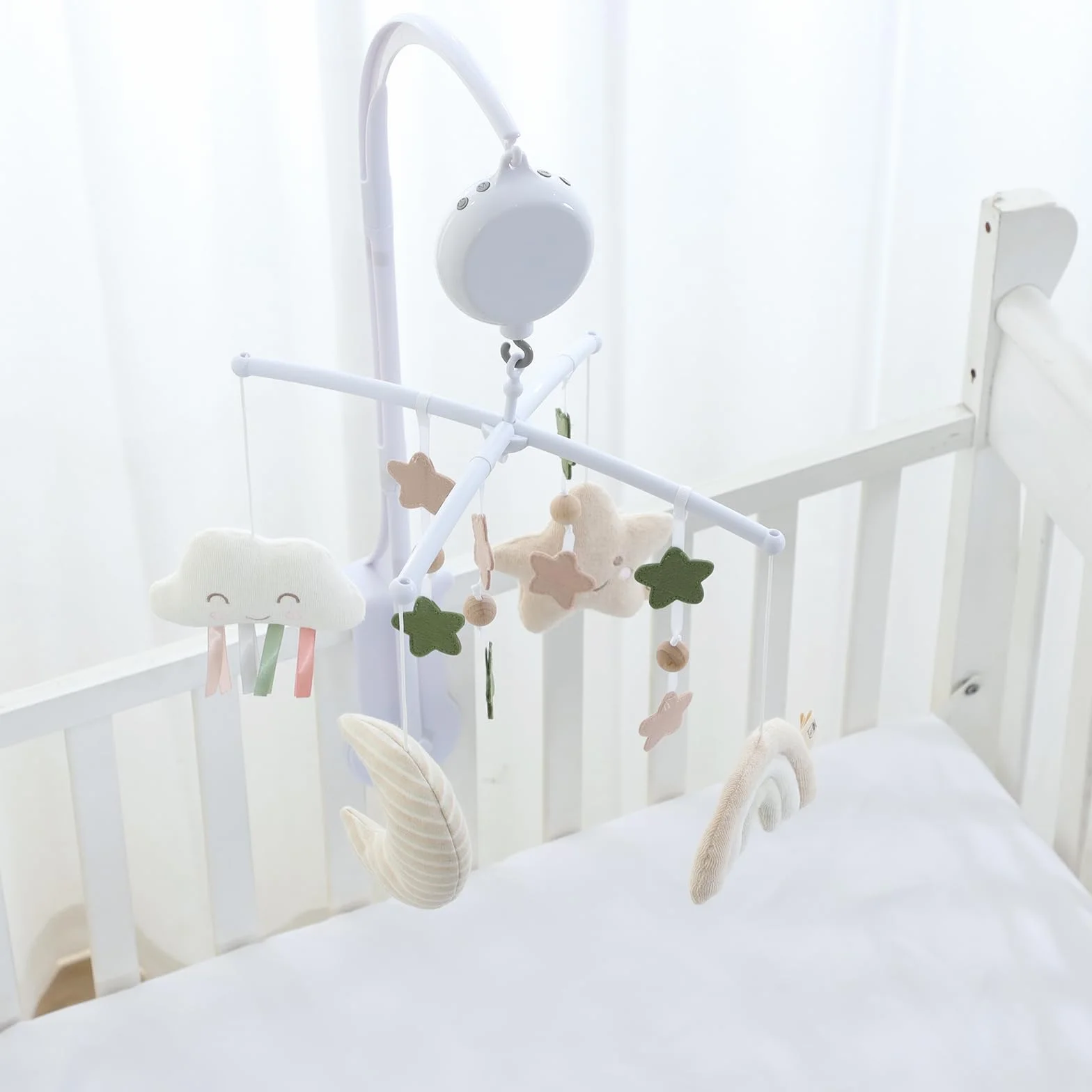 Móvil Cuna de Bebé - 35 Musical - 3 Modos - Volumen Ajustable - Fácil de instalar - Para niños y niñas de 0+ meses (Arcoíris)