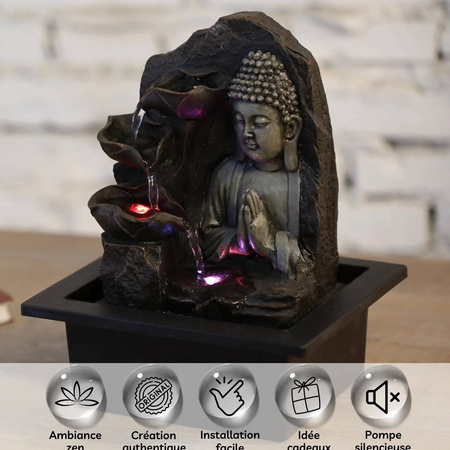 Zen'Light SPIRITUALITE Fuente de polirresina marrón Oscuro 21 x 21 x 26 cm