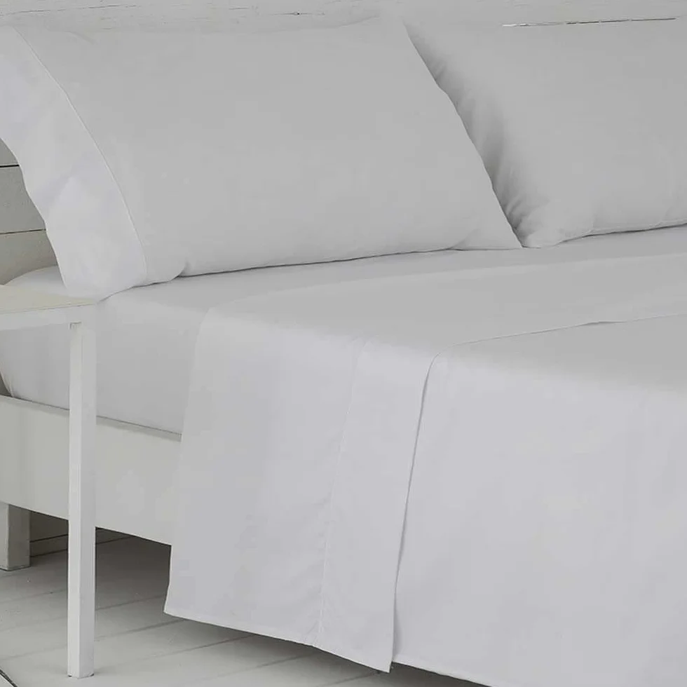COTTON ARTean Juego de sábanas 180x190/200 Saten algodón Egipcio 400 Hilos LOREA blanco 4 piezas: Encimera, 2 Fundas de Almohada, Bajera Ajustable