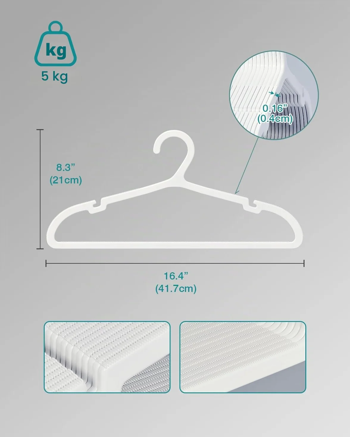 ABHENG 80 Perchas de Plástico, Ahorro de Espacio, Resistentes, Antideslizantes, para Camisas, Camisetas, Trajes, Blusas, Pantalones, Chaqueta y más, 41.7 x 0.4 x 24 cm, Blanco, APY0580W