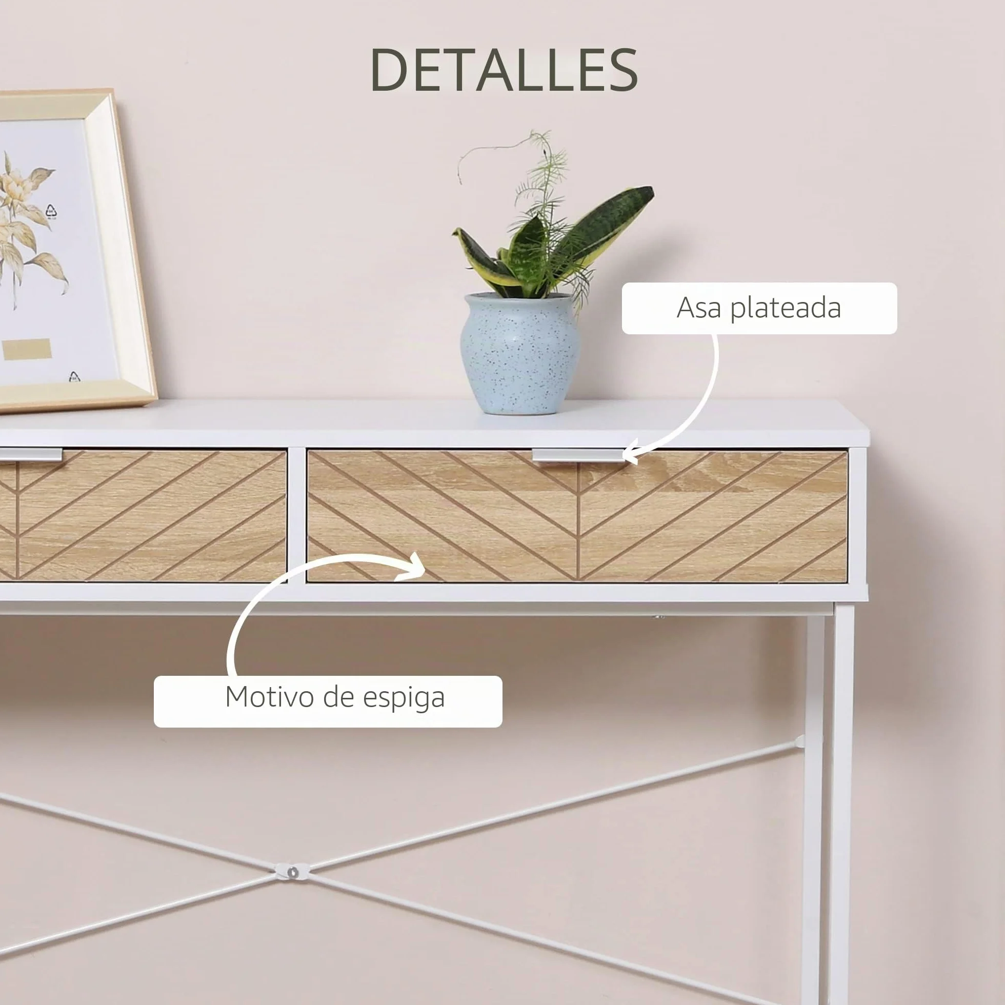HOMCOM Mesa de Consola Estrecha Mueble Recibidor Mesa de Sofá con 2 Cajones Diseño de Líneas Talladas Estilo Moderna para Pasillo Entrada Salón Dormitorio 100x30x75 cm Blanco y Roble