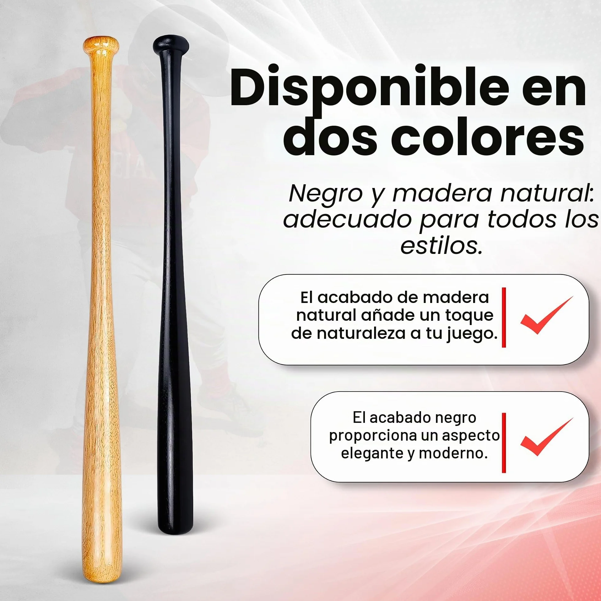 Bate de béisbol Redfield 76 cm Madera Maciza ecológica Negro Madera Natural