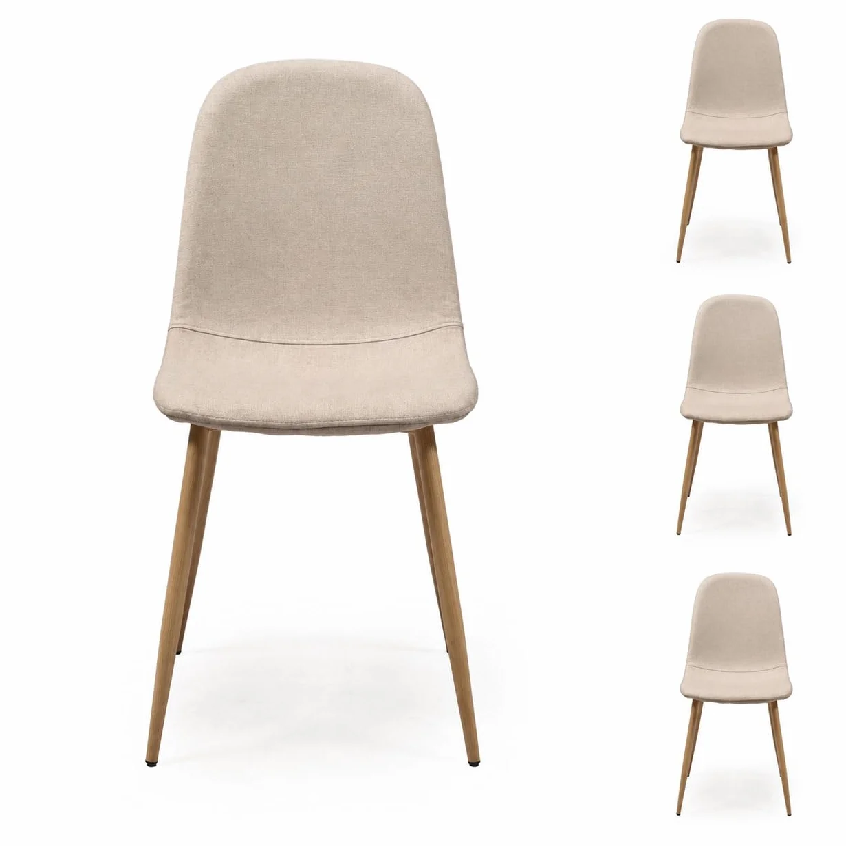 Homely® | Pack 4 sillas tapizadas Cairo TX para Comedor | Versatil y Funcional | Patas Metal Color Madera | Diseño cómodo y ergonómico. Ideal Comedor, Escritorio, reunión | Beige