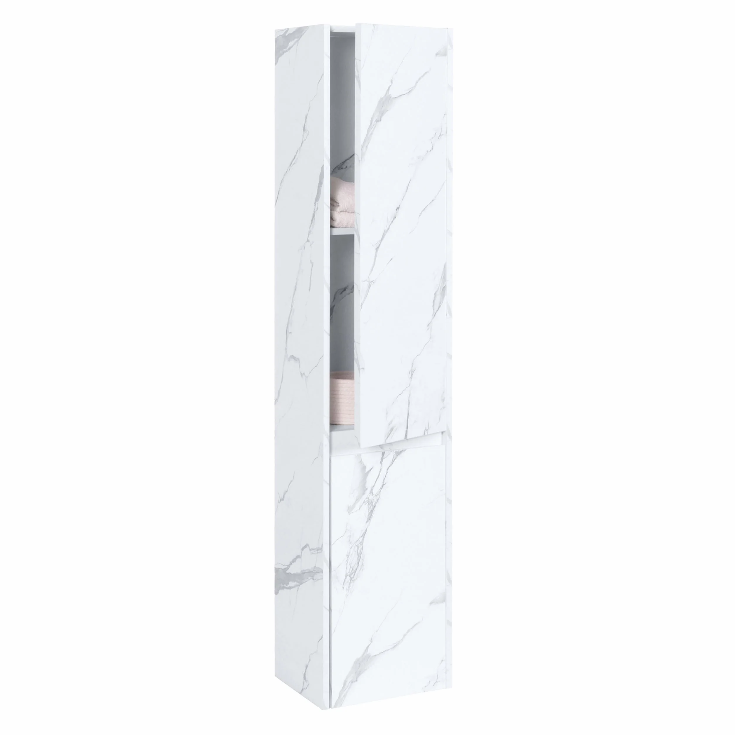 HWC-L86AM - Armario de baño (melamina, 2 puertas, 3 compartimentos, 160 x 33 cm), color blanco