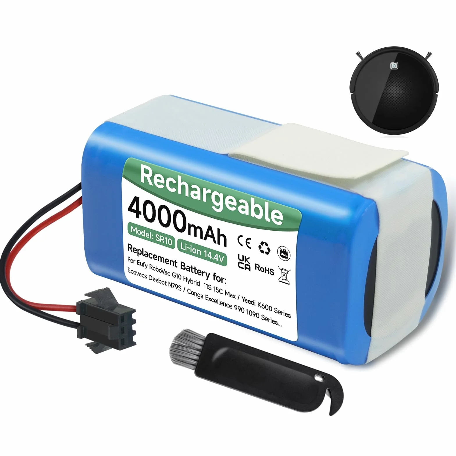 4000mAh 14,4V Batería para Conga 990 1090 1790,Conga 2290 Ultra,Venga RVC 3000, Neatsvor x500,Ikonhs netbot S14/S15,Proscenic 850T, Ultenic D5/D5s,Tesvor S6/X500,Eufy RoboVac 11s/30c/G10