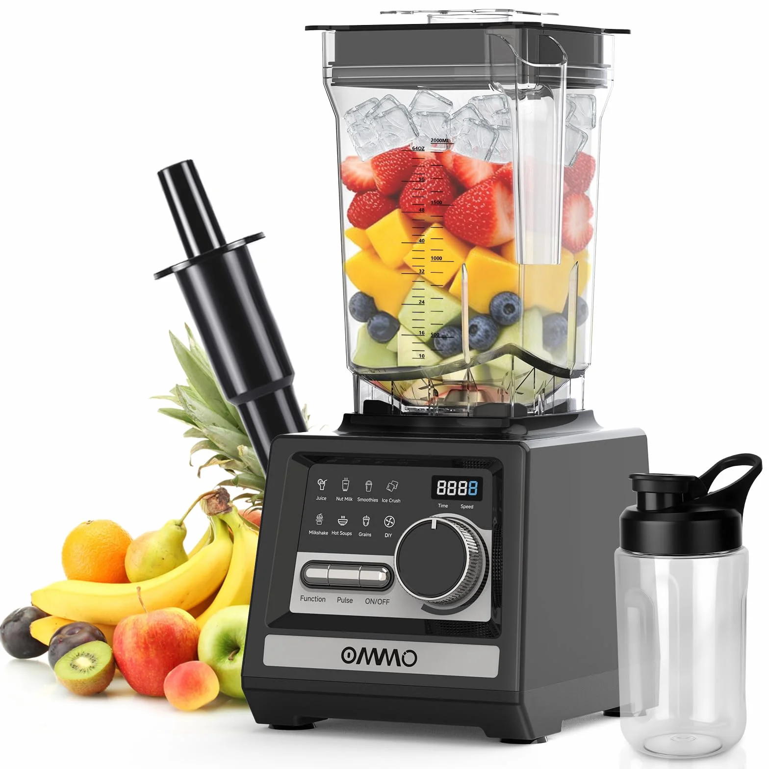 OMMO 2L Batidora de Vaso, 1800W Batidora Smoothies con 9 Controles de Velocidad para Hielo Roto, Batidos, Bebidas y Frutas Congeladas, Sin BPA