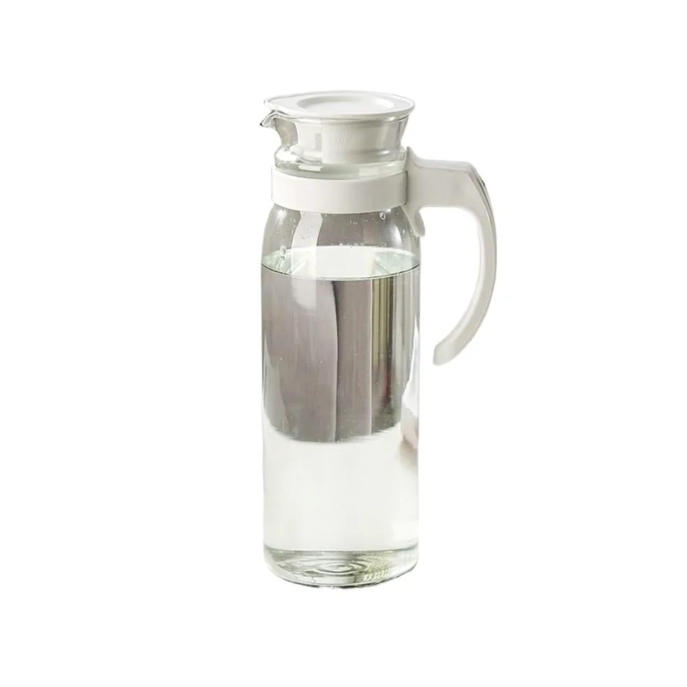 Jarra Agua Hervidores de Agua de Vidrio de 1400 ml de Gran Capacidad con Tapa y asa, Jarra for Jugo, té, Leche, dispensador de Bebidas Jarra de Agua(Blanco)